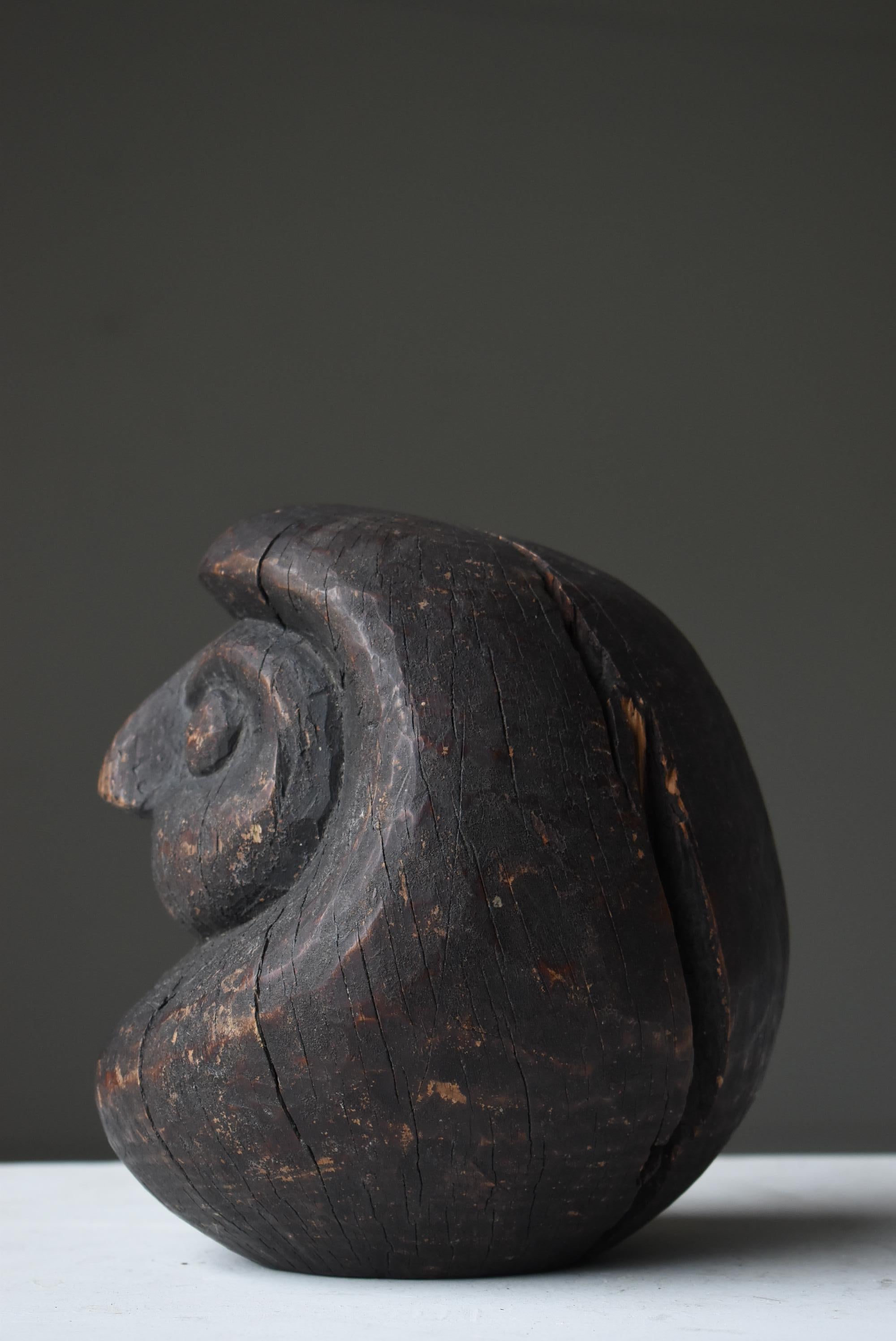 Japanese Antique Wood Carving Daruma 1900s-1920s / Wabisabi Sculpture Mingei 1