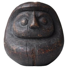 Japanese Antique Wood Carving Daruma 1900s-1920s / Wabisabi Sculpture Mingei 