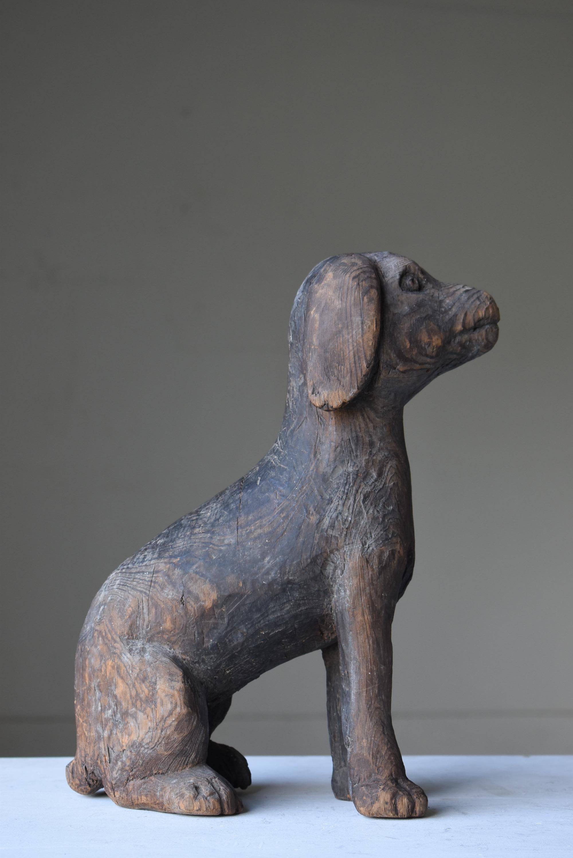Japanese Antique Wood Carving Dog 1860s-1920s / Sculpture Wabi Sabi 4