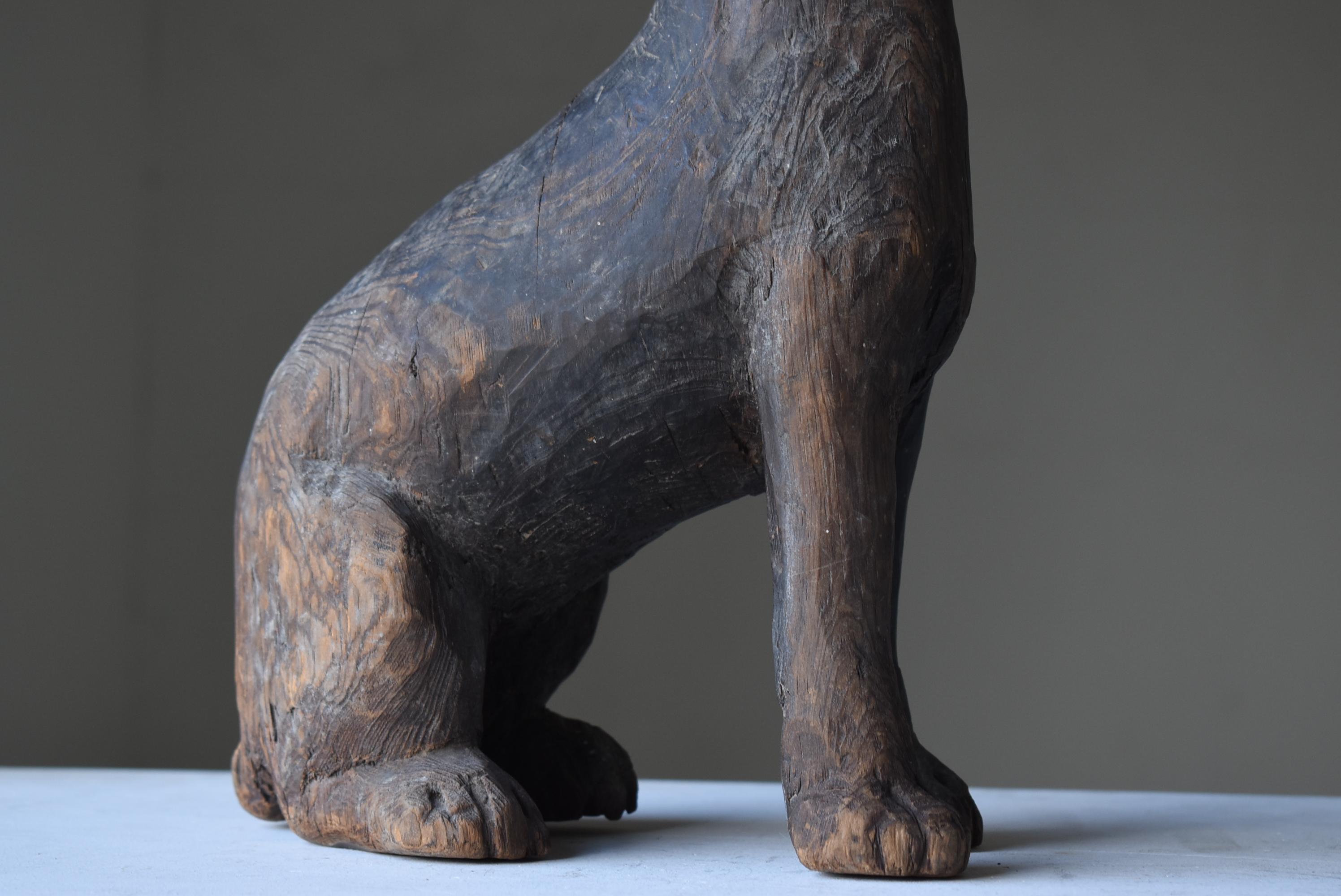 Japanese Antique Wood Carving Dog 1860s-1920s / Sculpture Wabi Sabi 6