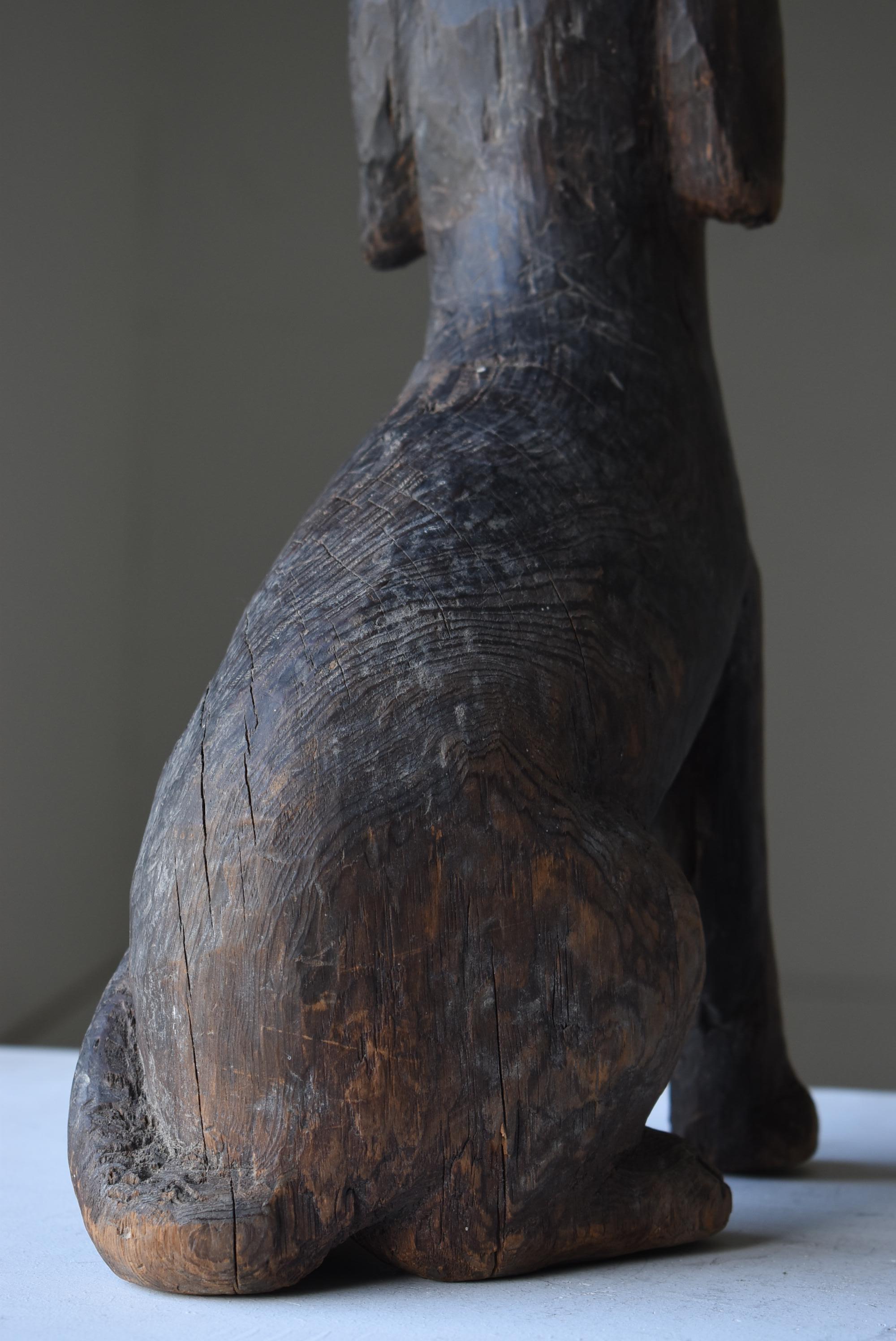 Japanese Antique Wood Carving Dog 1860s-1920s / Sculpture Wabi Sabi 8