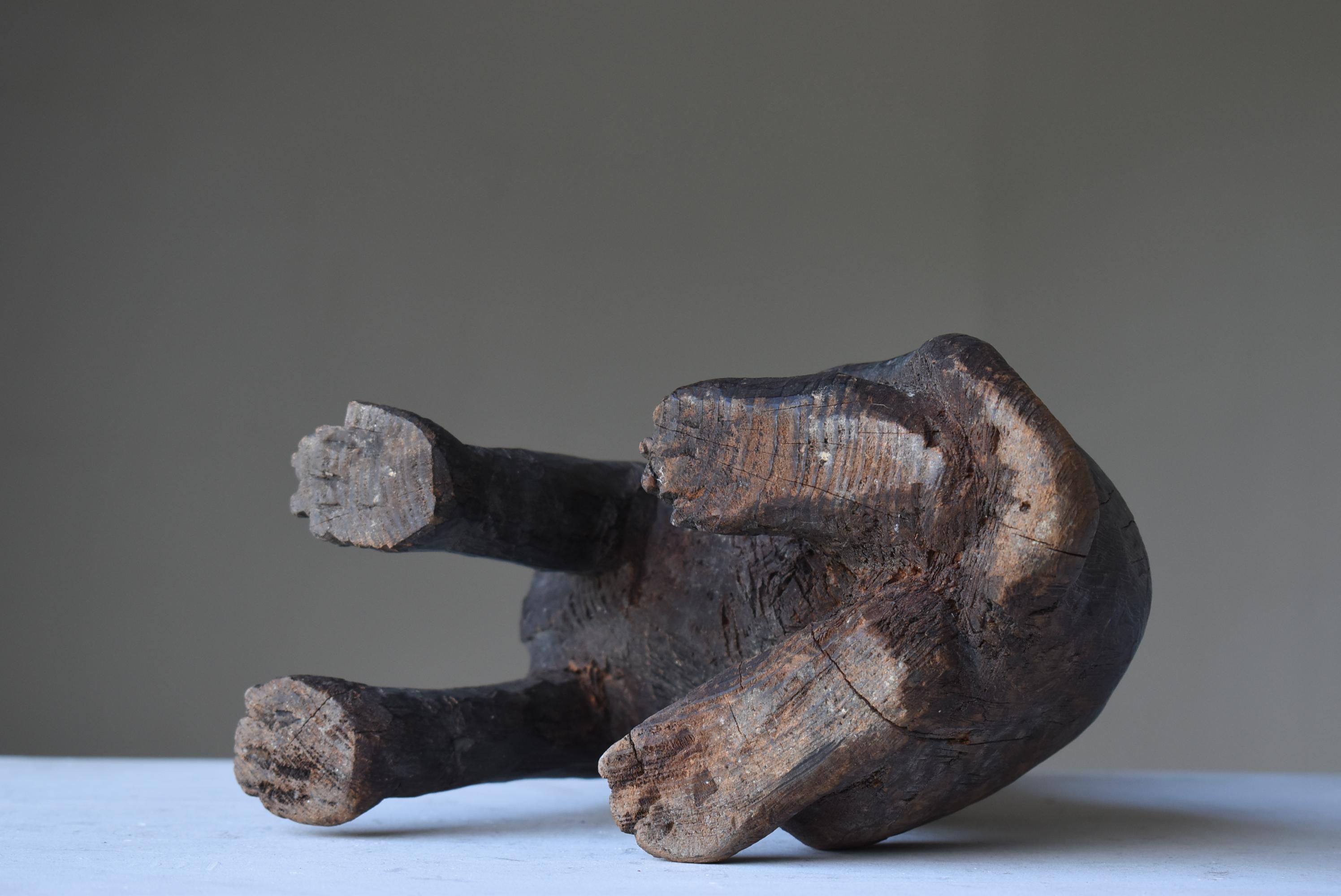 Japanese Antique Wood Carving Dog 1860s-1920s / Sculpture Wabi Sabi 9
