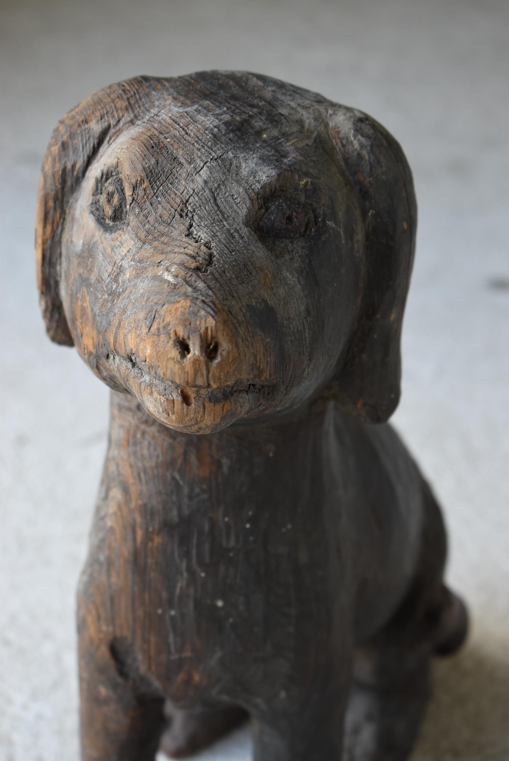 Japanese Antique Wood Carving Dog 1860s-1920s / Sculpture Wabi Sabi 11