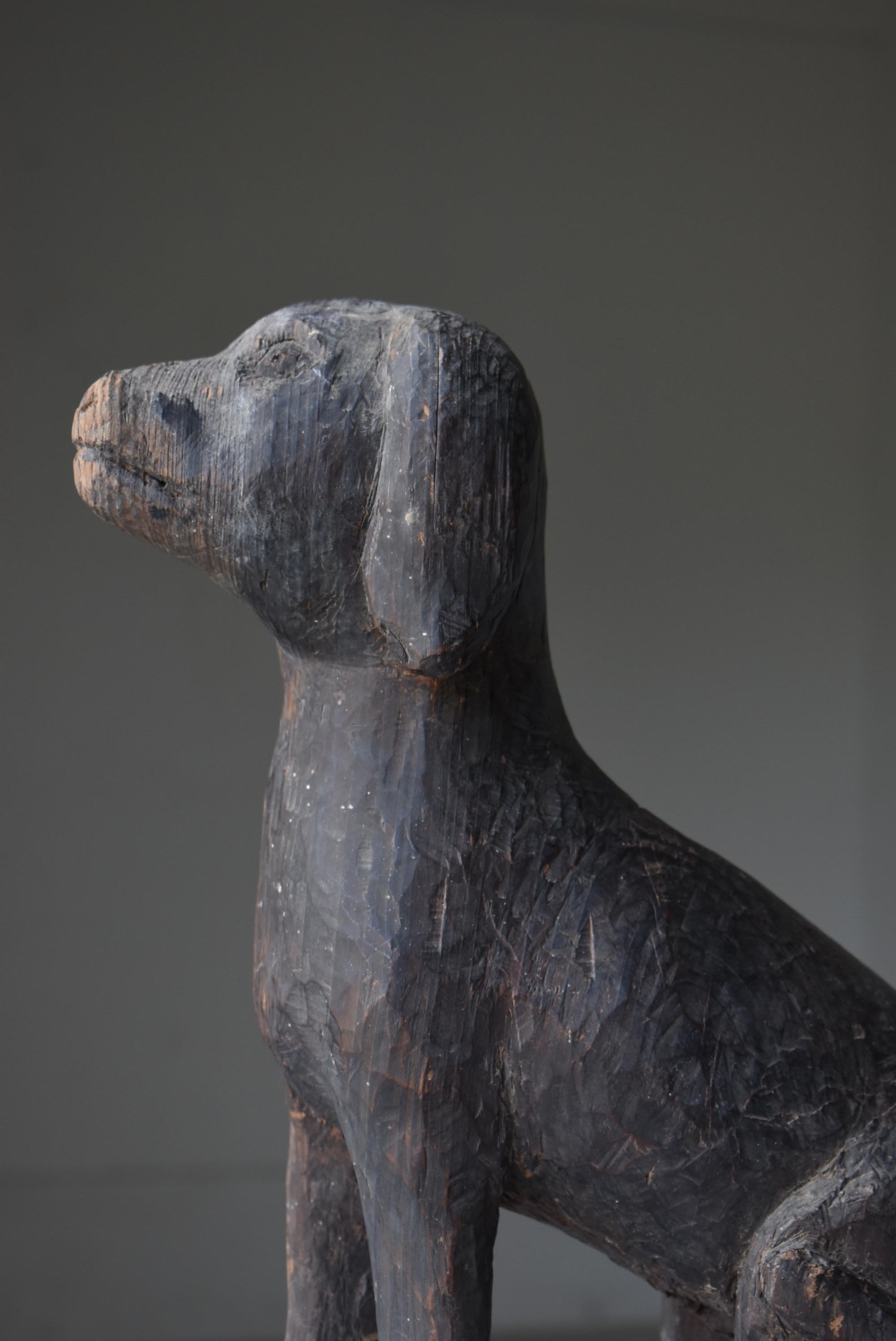 Hand-Carved Japanese Antique Wood Carving Dog 1860s-1920s / Sculpture Wabi Sabi