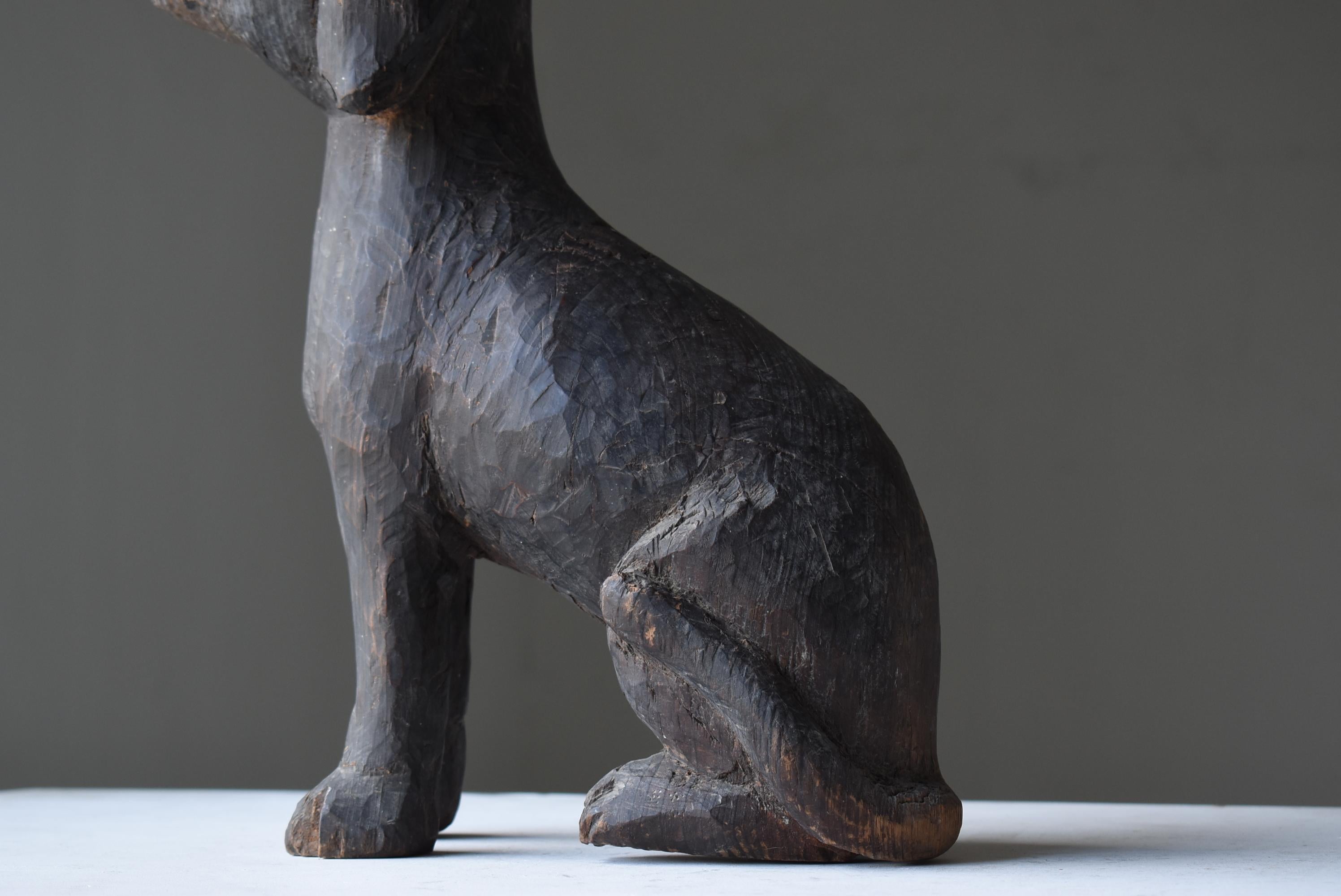 20th Century Japanese Antique Wood Carving Dog 1860s-1920s / Sculpture Wabi Sabi