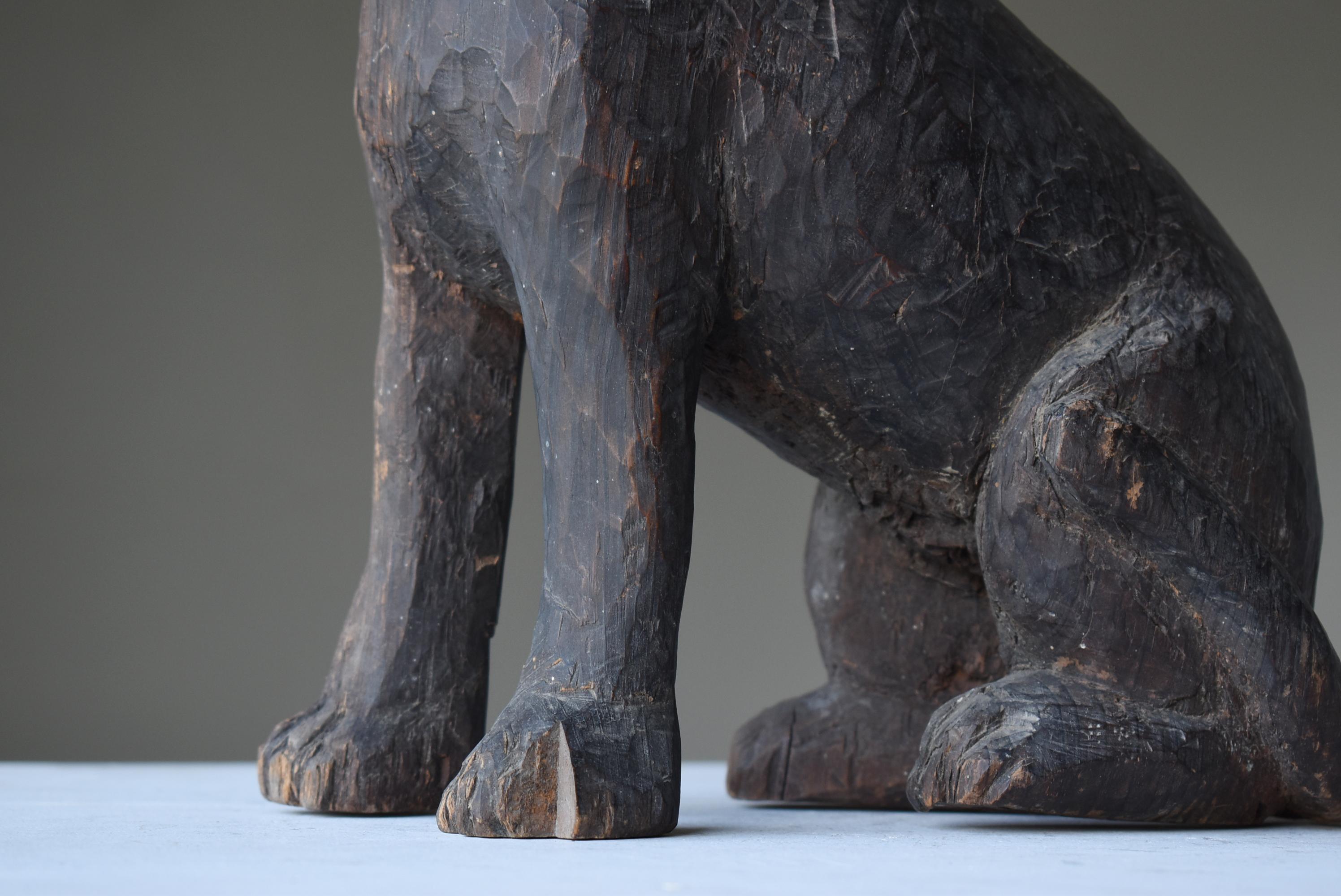 Cedar Japanese Antique Wood Carving Dog 1860s-1920s / Sculpture Wabi Sabi