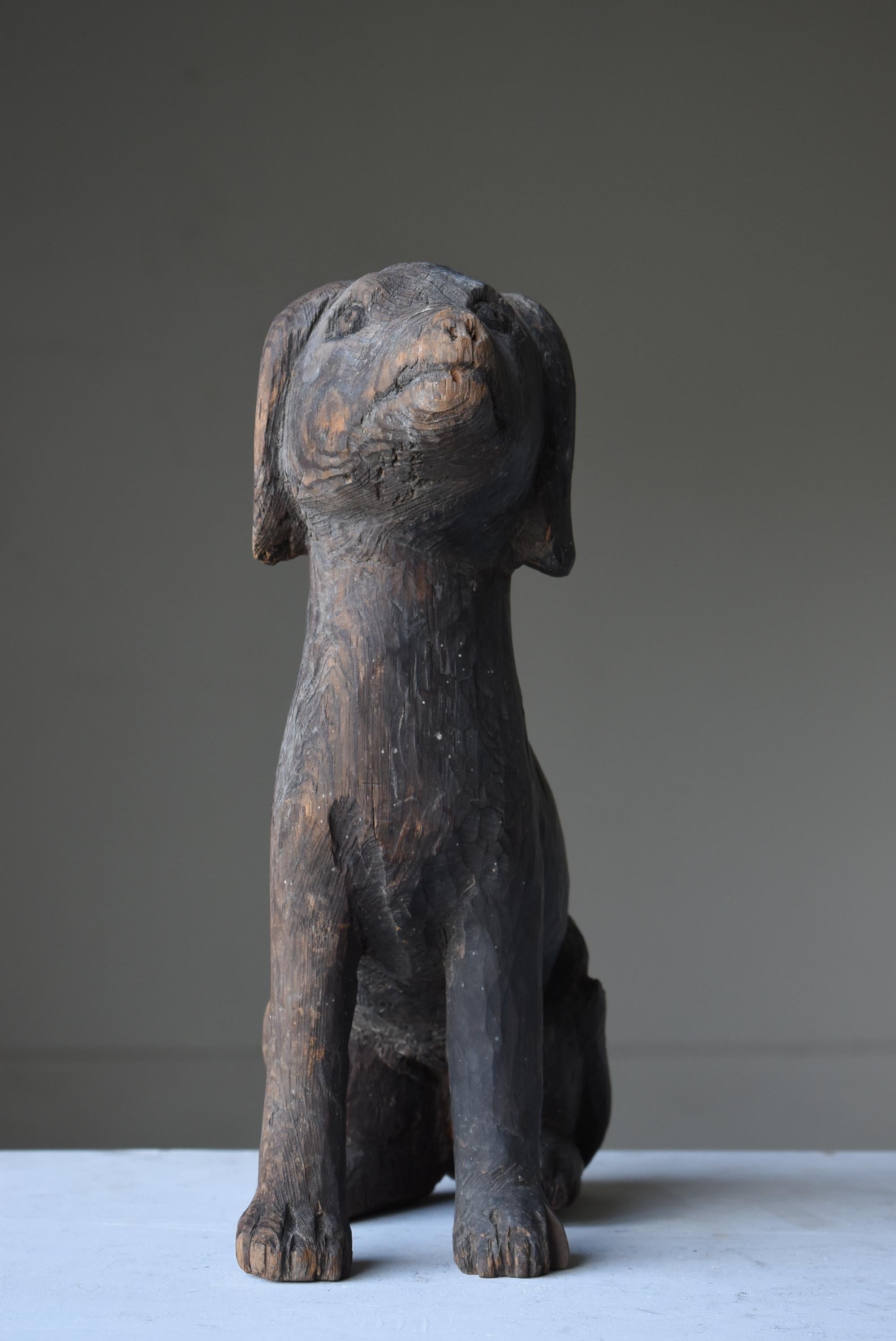 Japanese Antique Wood Carving Dog 1860s-1920s / Sculpture Wabi Sabi 1
