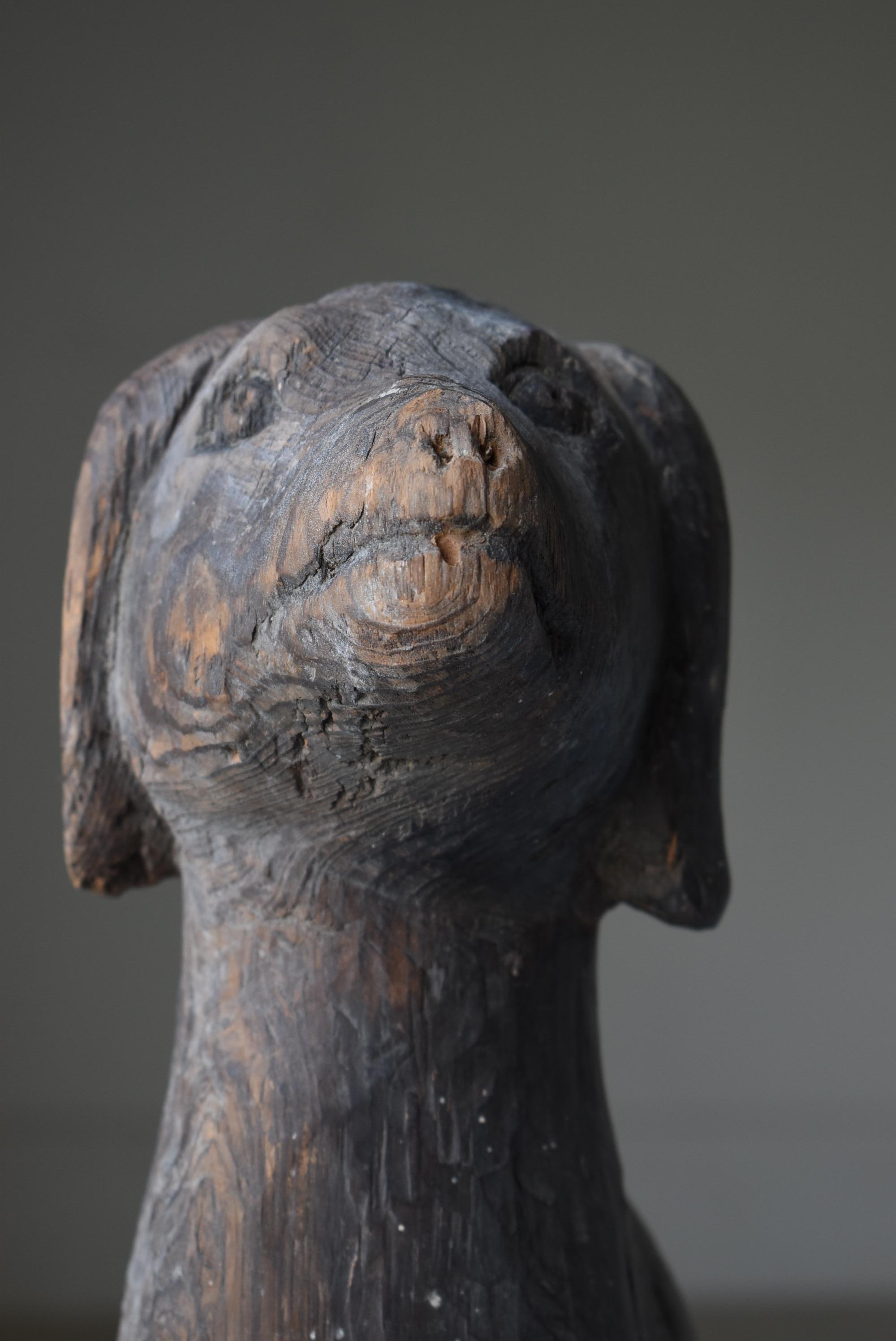 Japanese Antique Wood Carving Dog 1860s-1920s / Sculpture Wabi Sabi 2