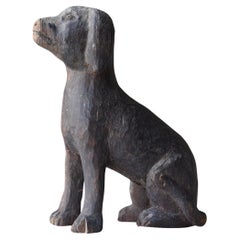 Japanese Antique Wood Carving Dog 1860s-1920s / Sculpture Wabi Sabi