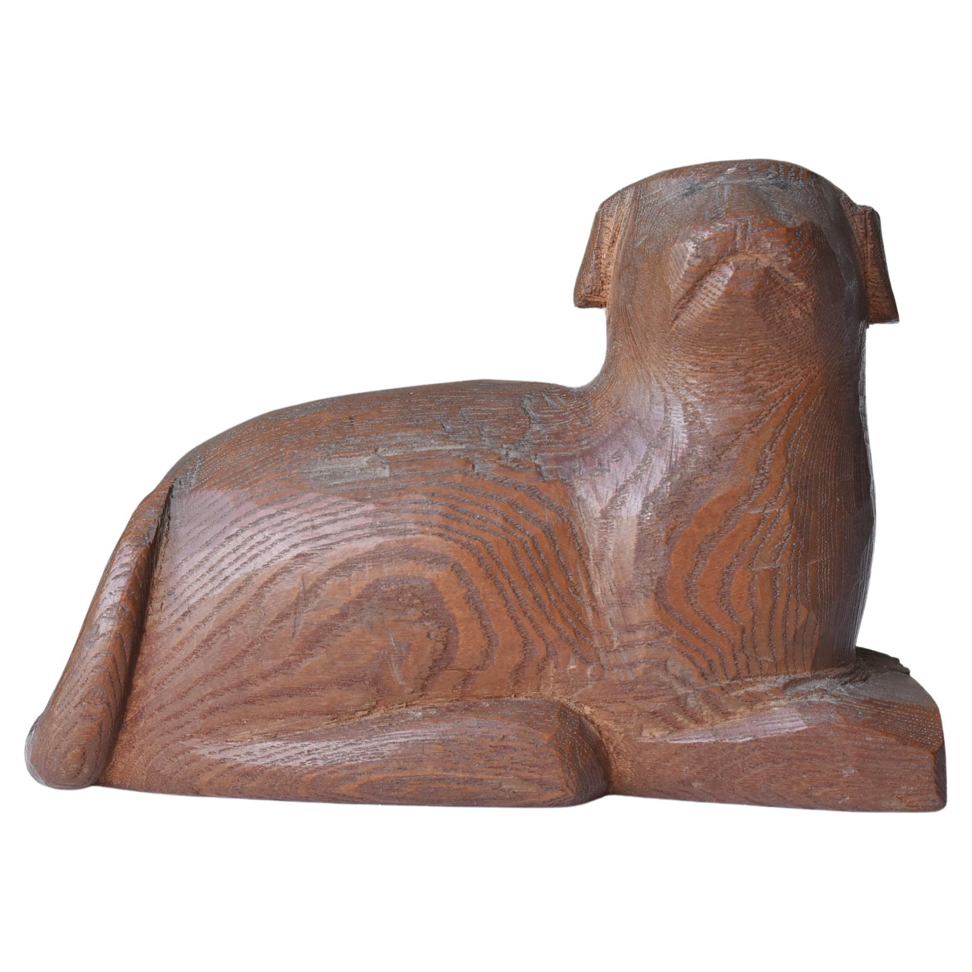 Japanese Antique Wood Carving Dog 1920s-1940s/Figurine Mingei Object Sculpture