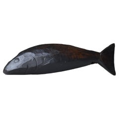 Japanese Antique Wood Carving Fish 1860s-1900s / Figurine Object Wabi Sabi
