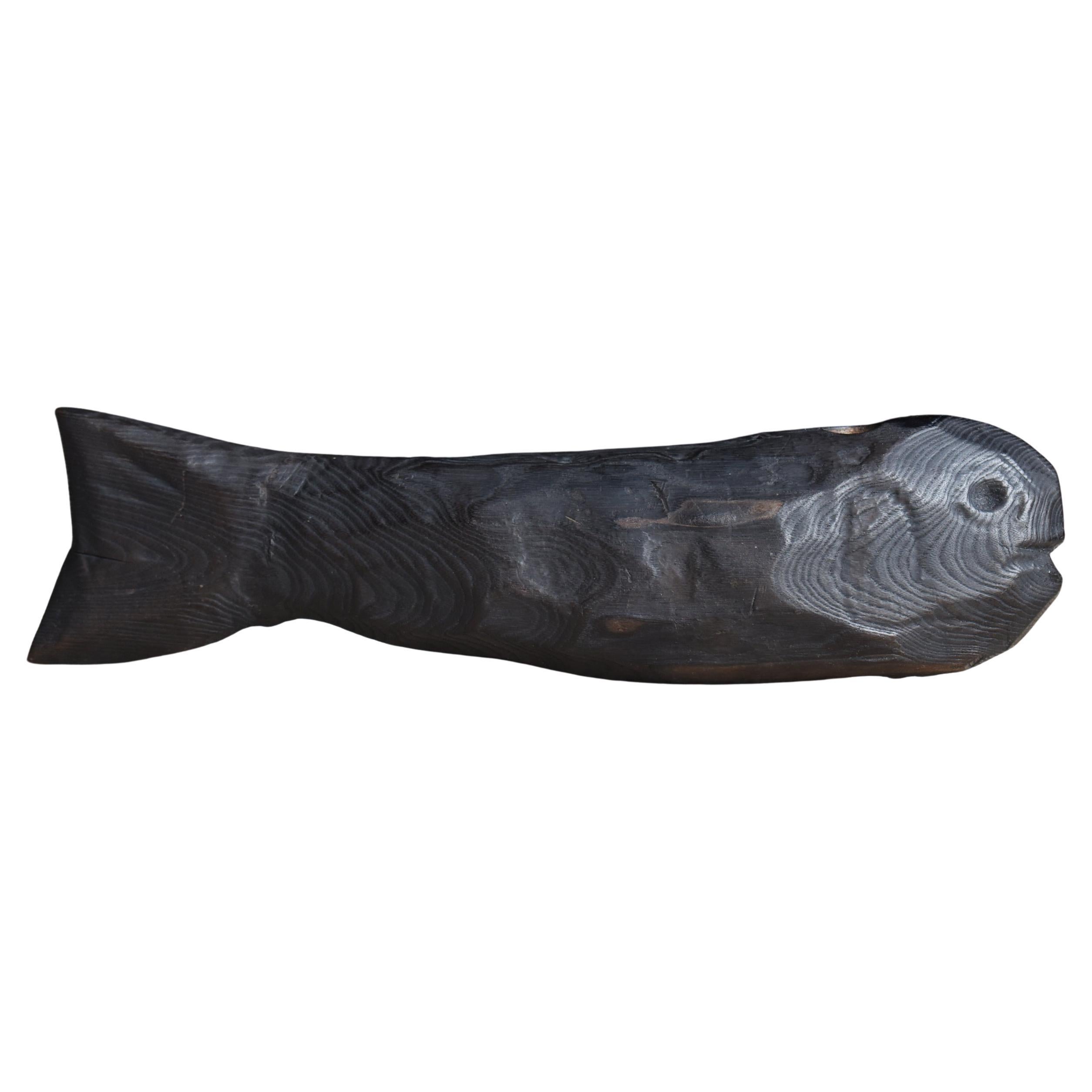 Japanese Antique Wood Carving Fish 1860s-1900s / Figurine Object Wabisabi