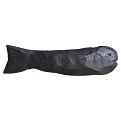 Japanese Used Wood Carving Fish 1860s-1900s / Figurine Object Wabisabi