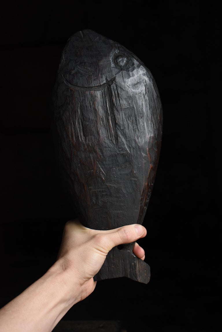 Japanese Antique Wood Carving Fish 1860s-1900s / Mingei Figurine Object ...