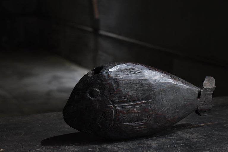 Japanese Antique Wood Carving Fish 1860s-1900s / Mingei Figurine Object ...