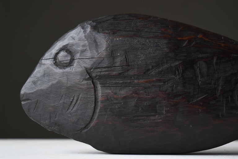Japanese Antique Wood Carving Fish 1860s-1900s / Mingei Figurine Object ...
