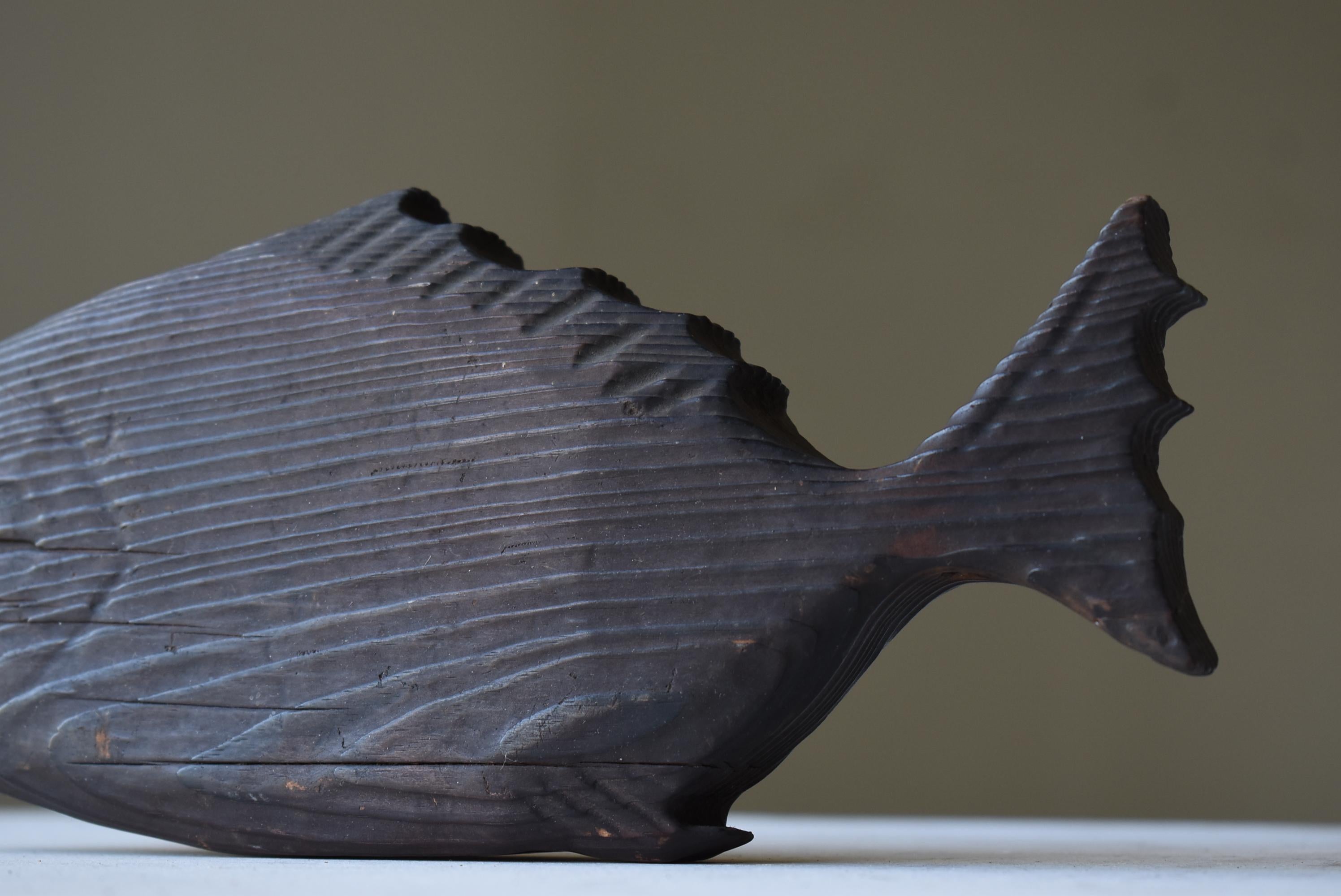 Japanese Antique Wood Carving Fish 1860s-1900s / Mingei Figurine Object Wabisabi For Sale 1