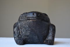 Japanese Antique Wood Carving Frog 1860s-1920s/Figurine Mingei Object Wabi-Sabi