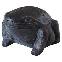 Japanese Antique Wood Carving Frog 1860s-1920s/Figurine Mingei Object Wabi-Sabi