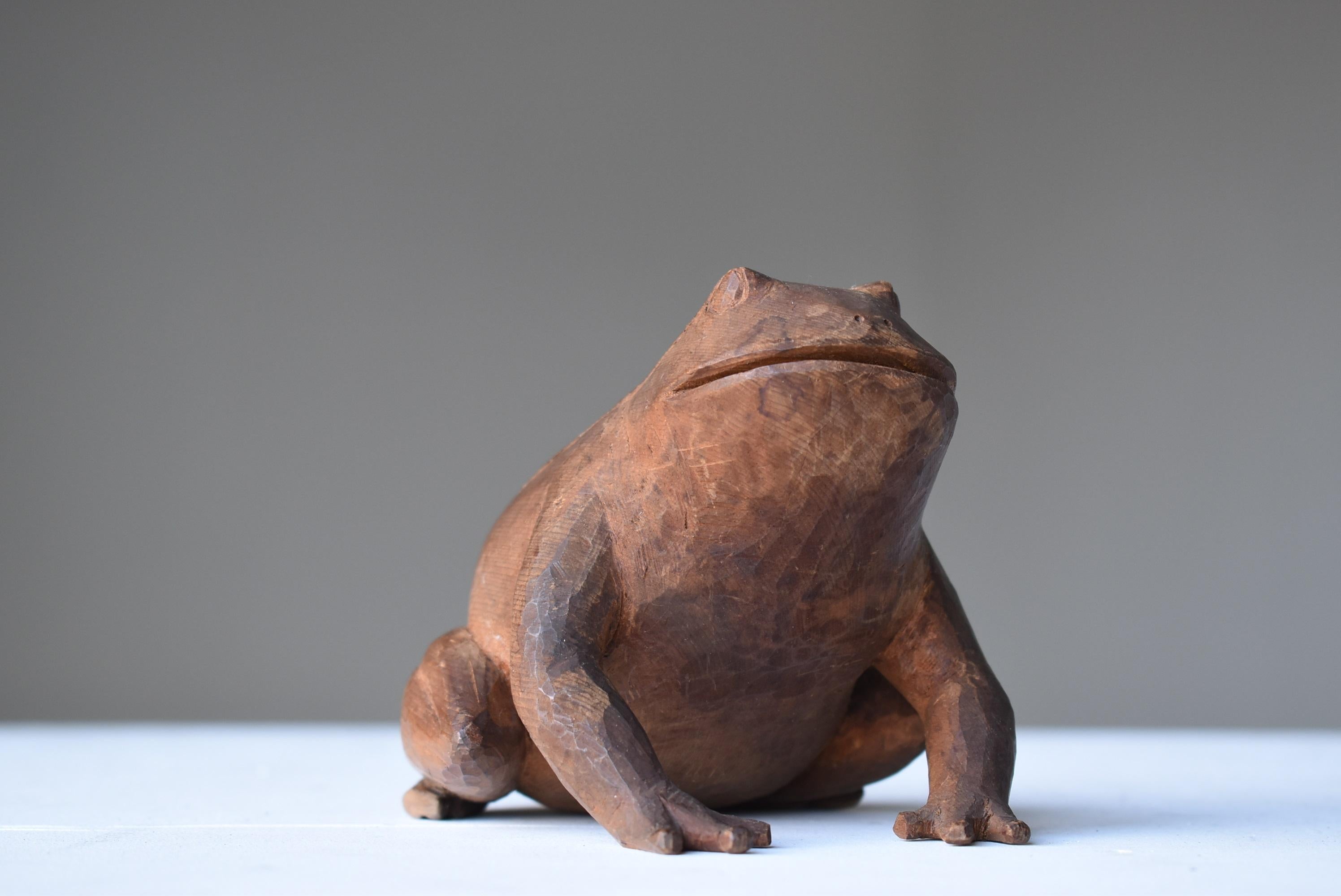 Japanese Antique Wood Carving Frog 1860s-1920s/sculpture Mingei Object 4