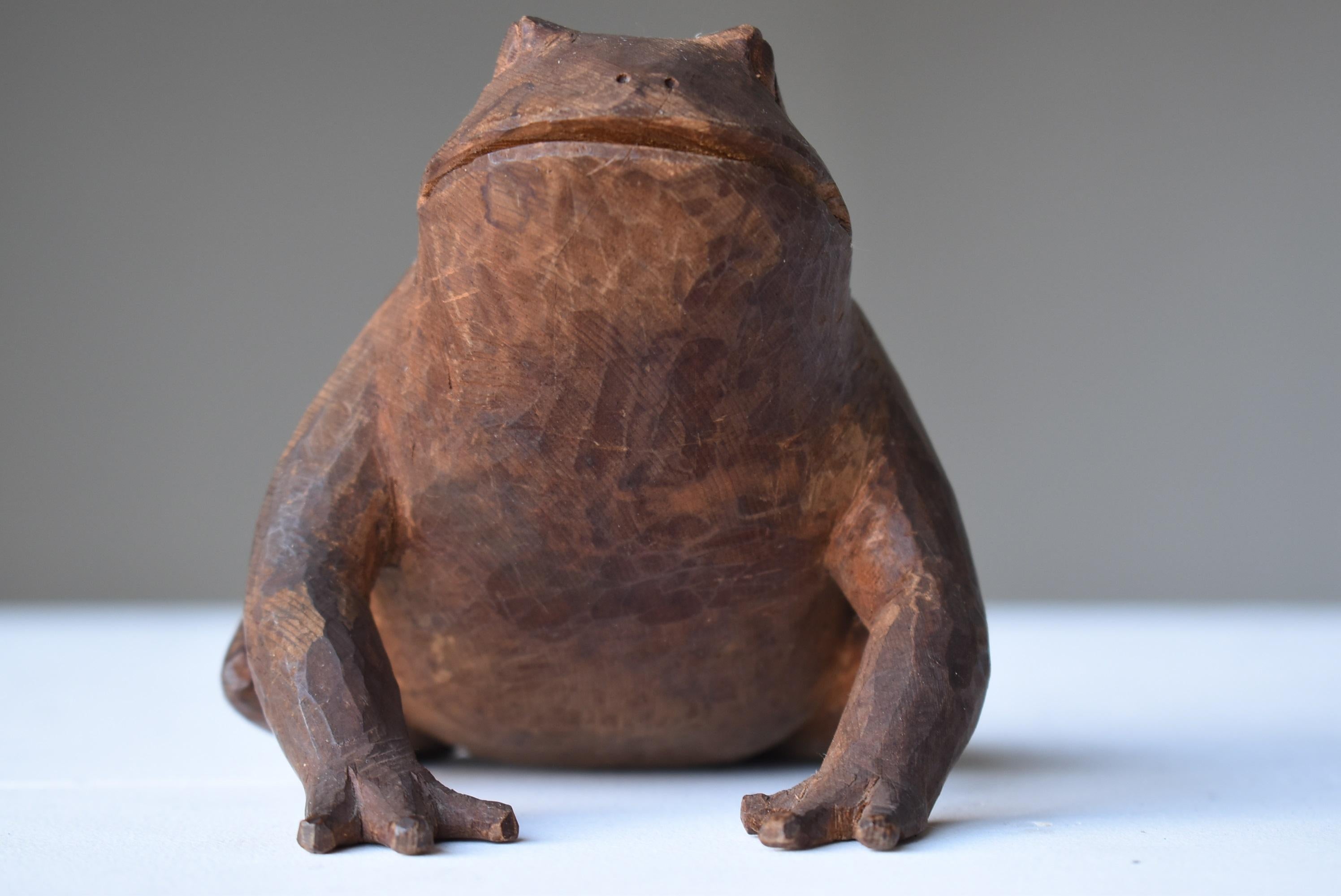 Japanese Antique Wood Carving Frog 1860s-1920s/sculpture Mingei Object 6