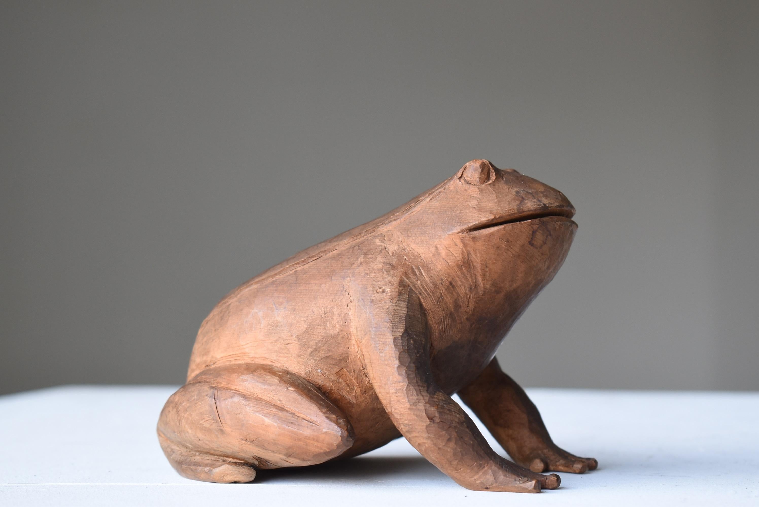 Japanese Antique Wood Carving Frog 1860s-1920s/sculpture Mingei Object 1