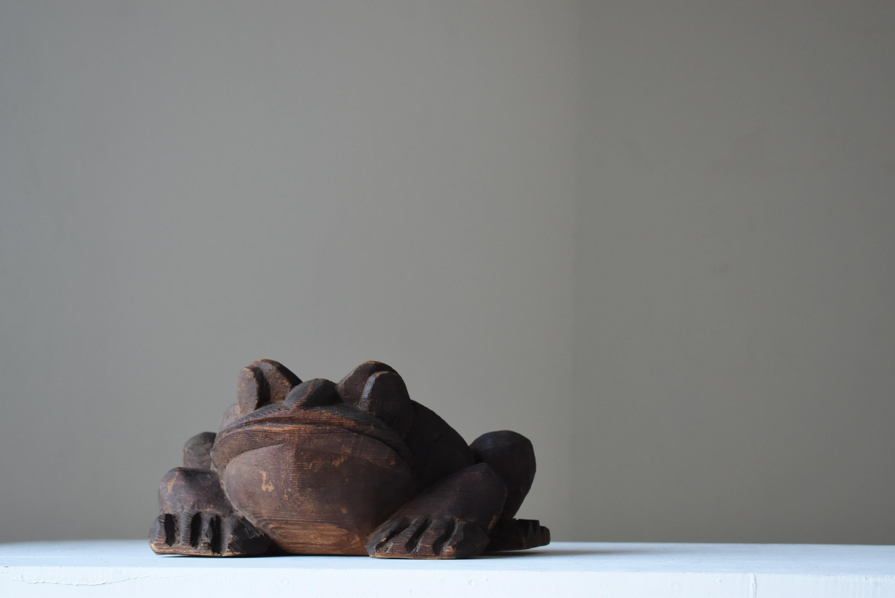 Japanese Antique Wood Carving Frog 1900s-1930s/Folk Art Mingei Wabisabi Object 6