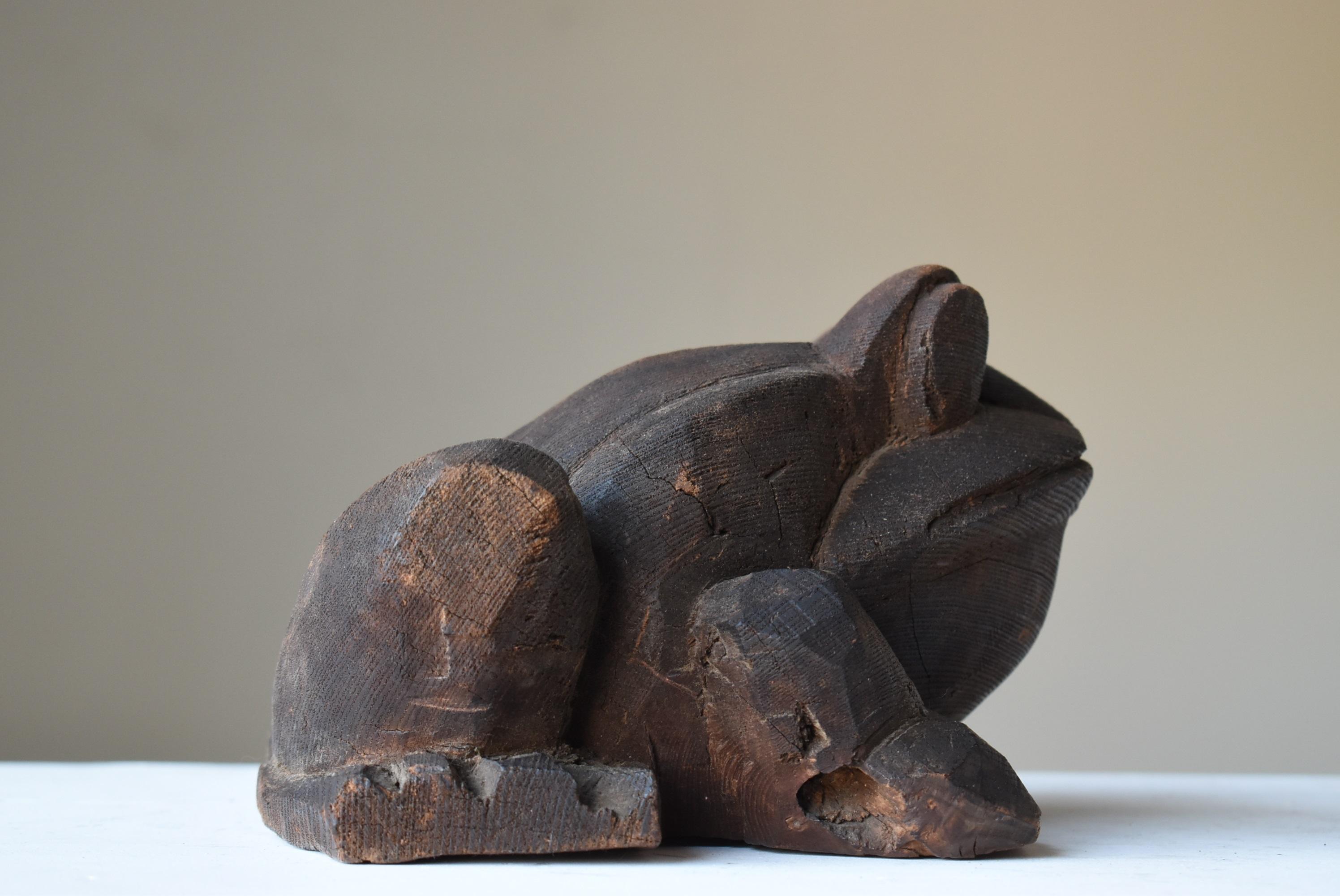 Japanese Antique Wood Carving Frog 1900s-1930s/Folk Art Mingei Wabisabi Object 1