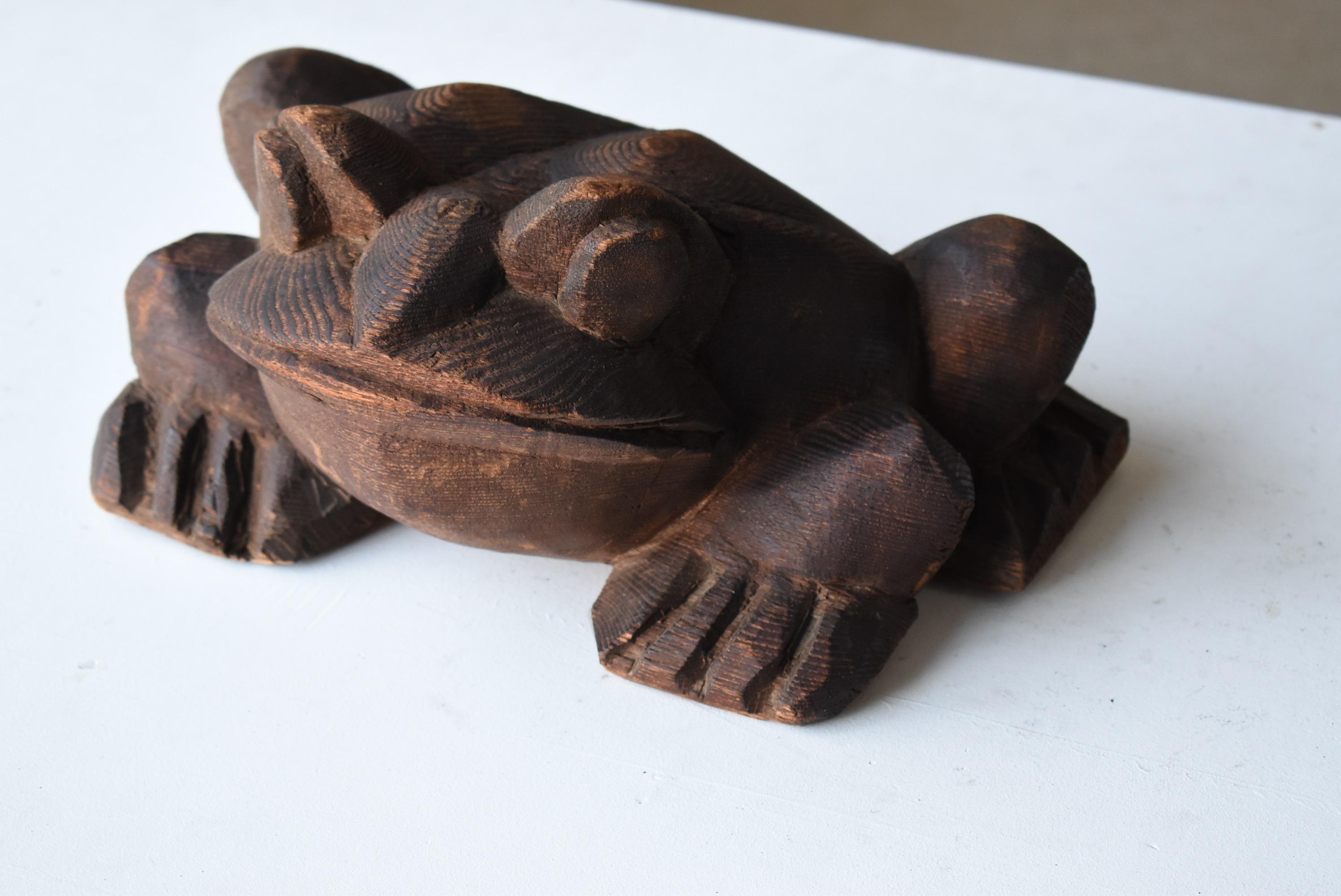 Japanese Antique Wood Carving Frog 1900s-1930s/Folk Art Mingei Wabisabi Object 2
