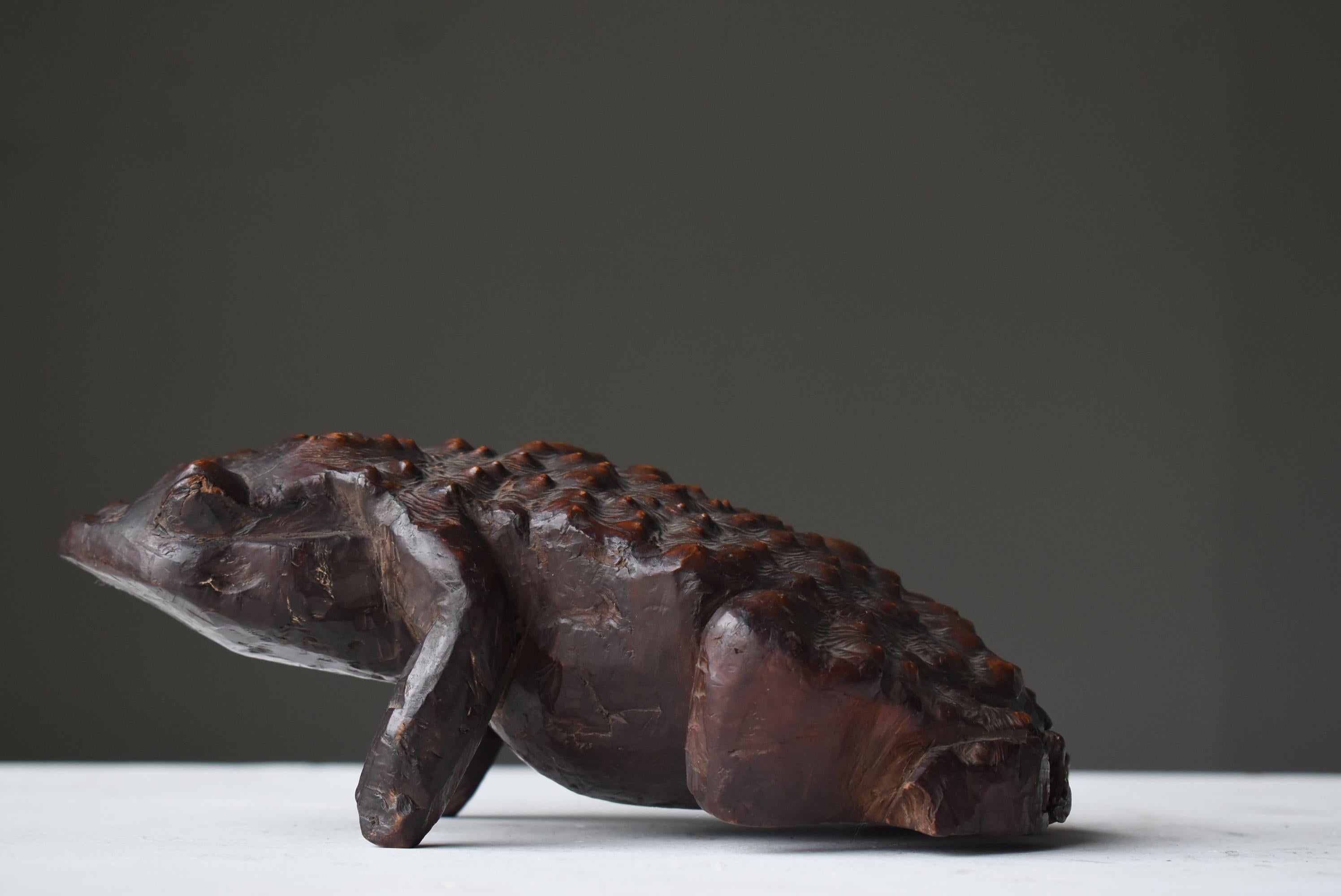 Japanese Antique Wood Carving Frog 1900s-1940s / Sculpture Wabi Sabi 4