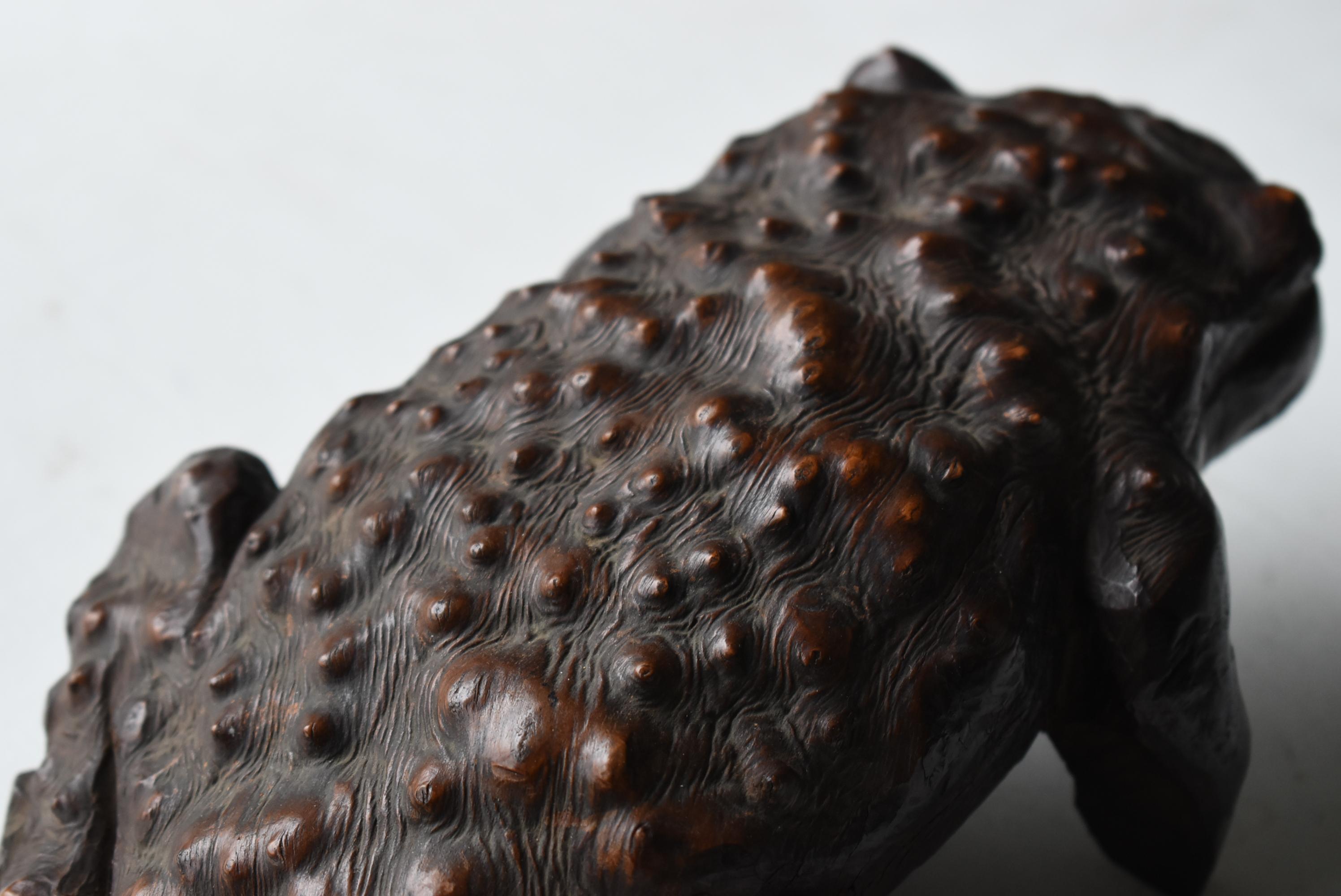 Japanese Antique Wood Carving Frog 1900s-1940s / Sculpture Wabi Sabi 8