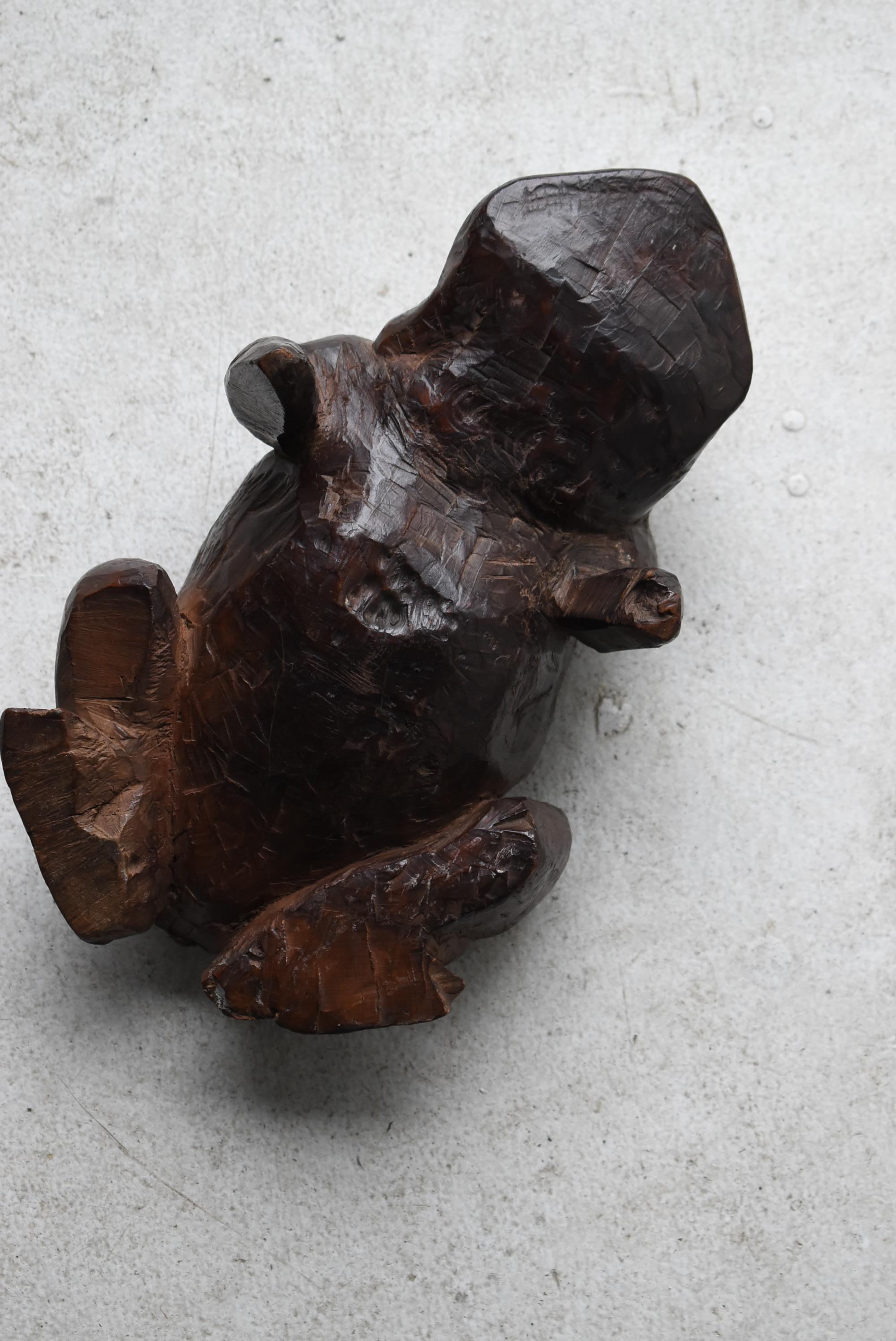Japanese Antique Wood Carving Frog 1900s-1940s / Sculpture Wabi Sabi  For Sale 9