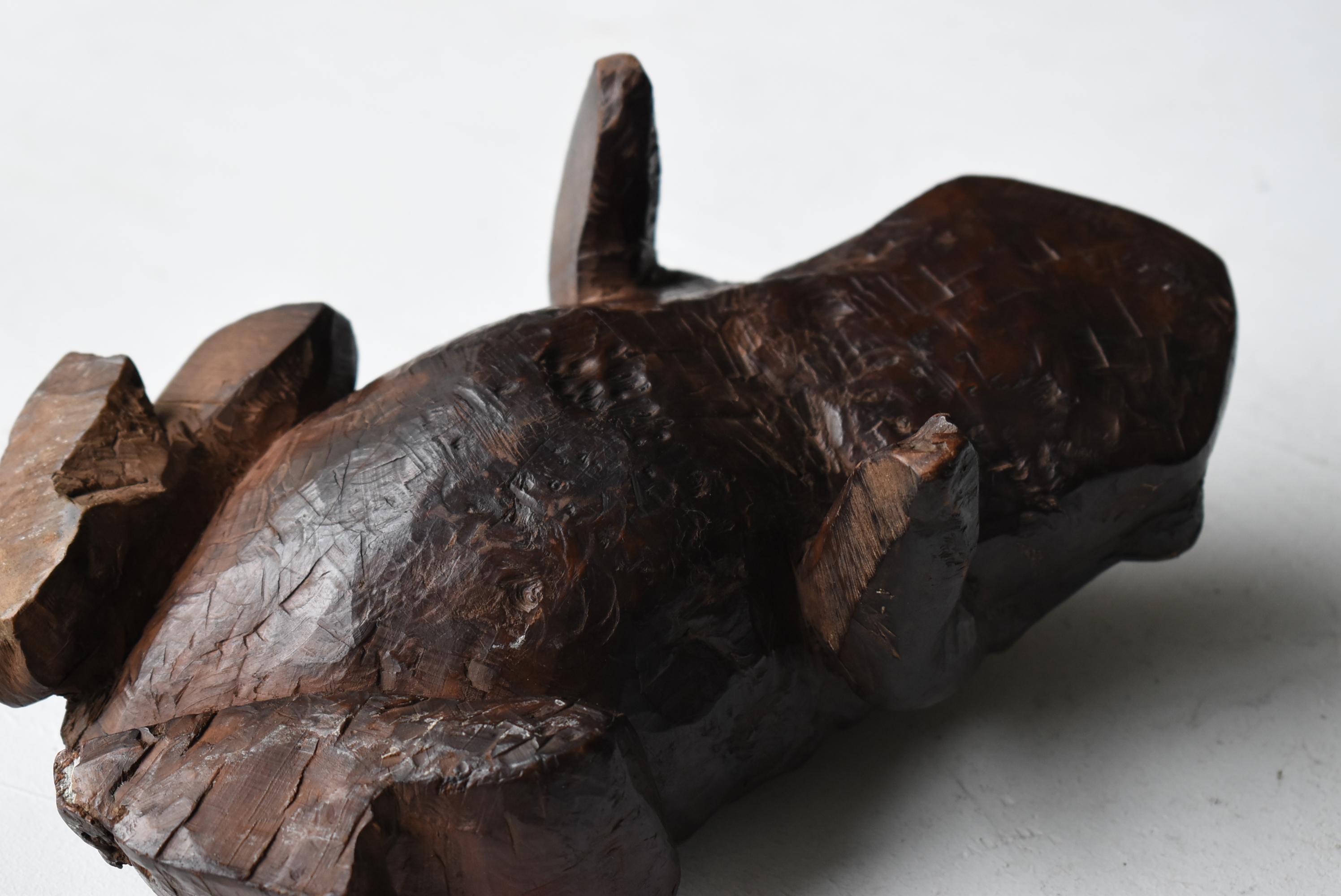 Japanese Antique Wood Carving Frog 1900s-1940s / Sculpture Wabi Sabi 10