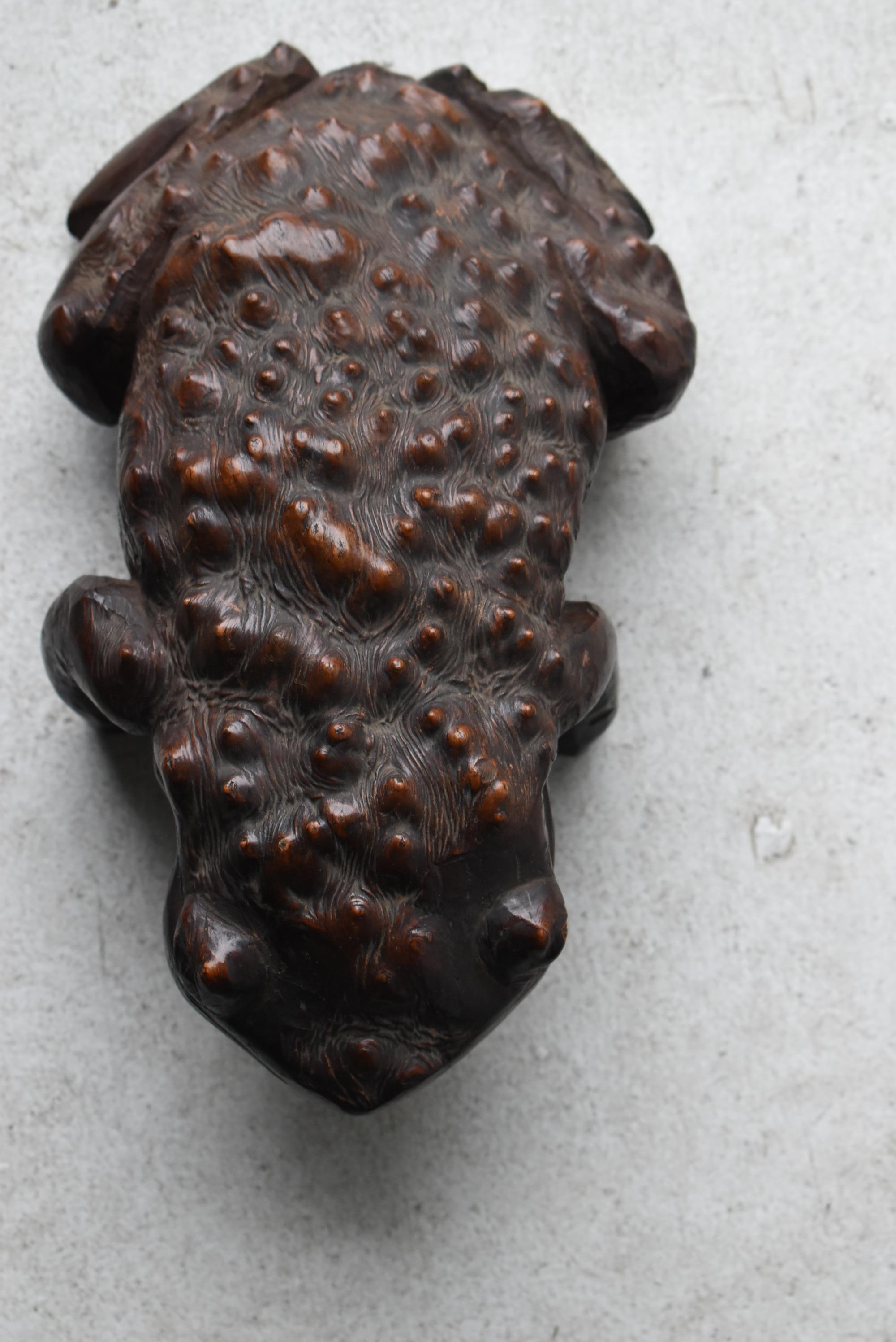 Japanese Antique Wood Carving Frog 1900s-1940s / Sculpture Wabi Sabi 11