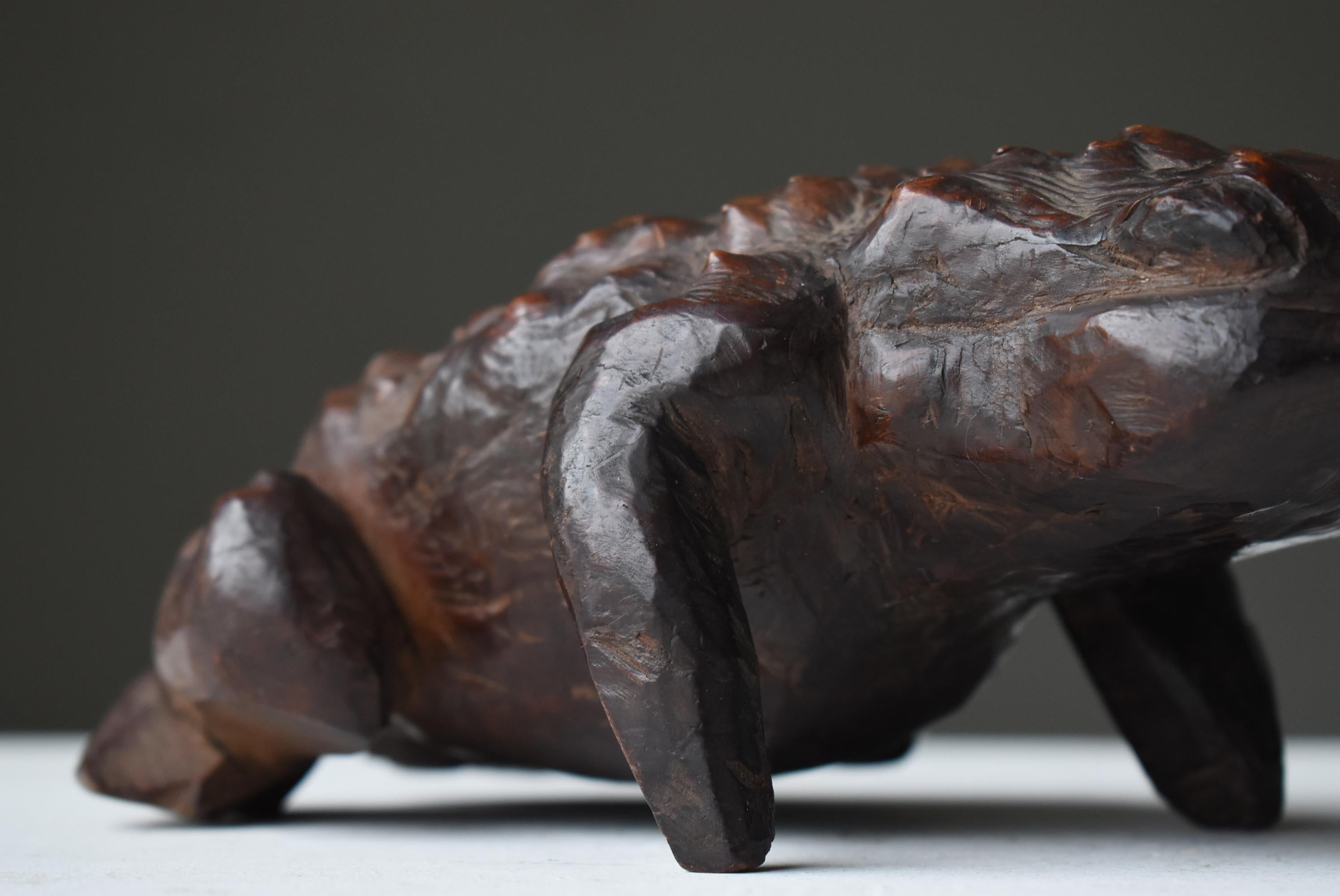 Japanese Antique Wood Carving Frog 1900s-1940s / Sculpture Wabi Sabi 1