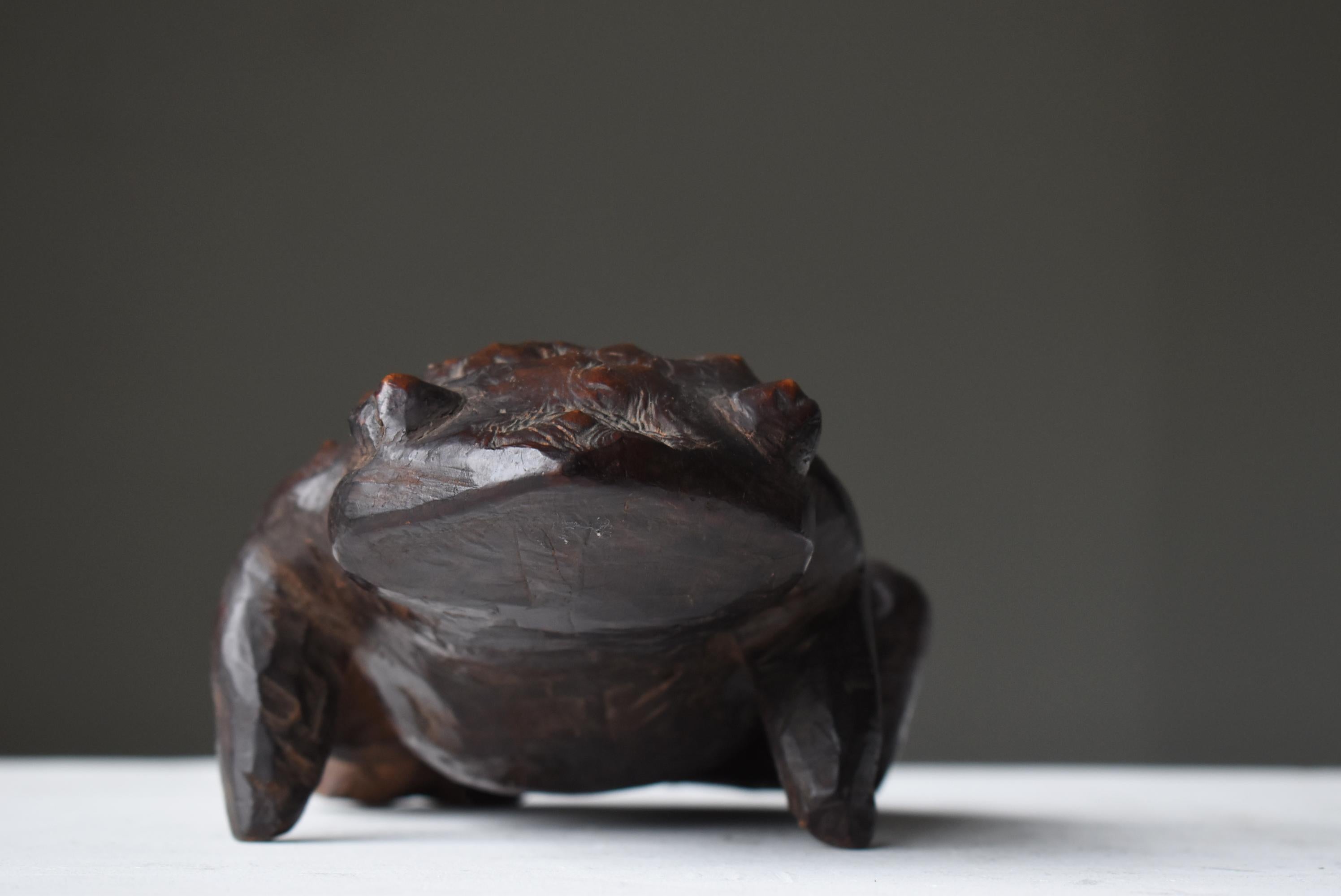 Japanese Antique Wood Carving Frog 1900s-1940s / Sculpture Wabi Sabi 3