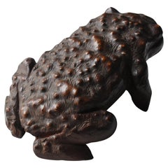 Japanese Antique Wood Carving Frog 1900s-1940s / Sculpture Wabi Sabi