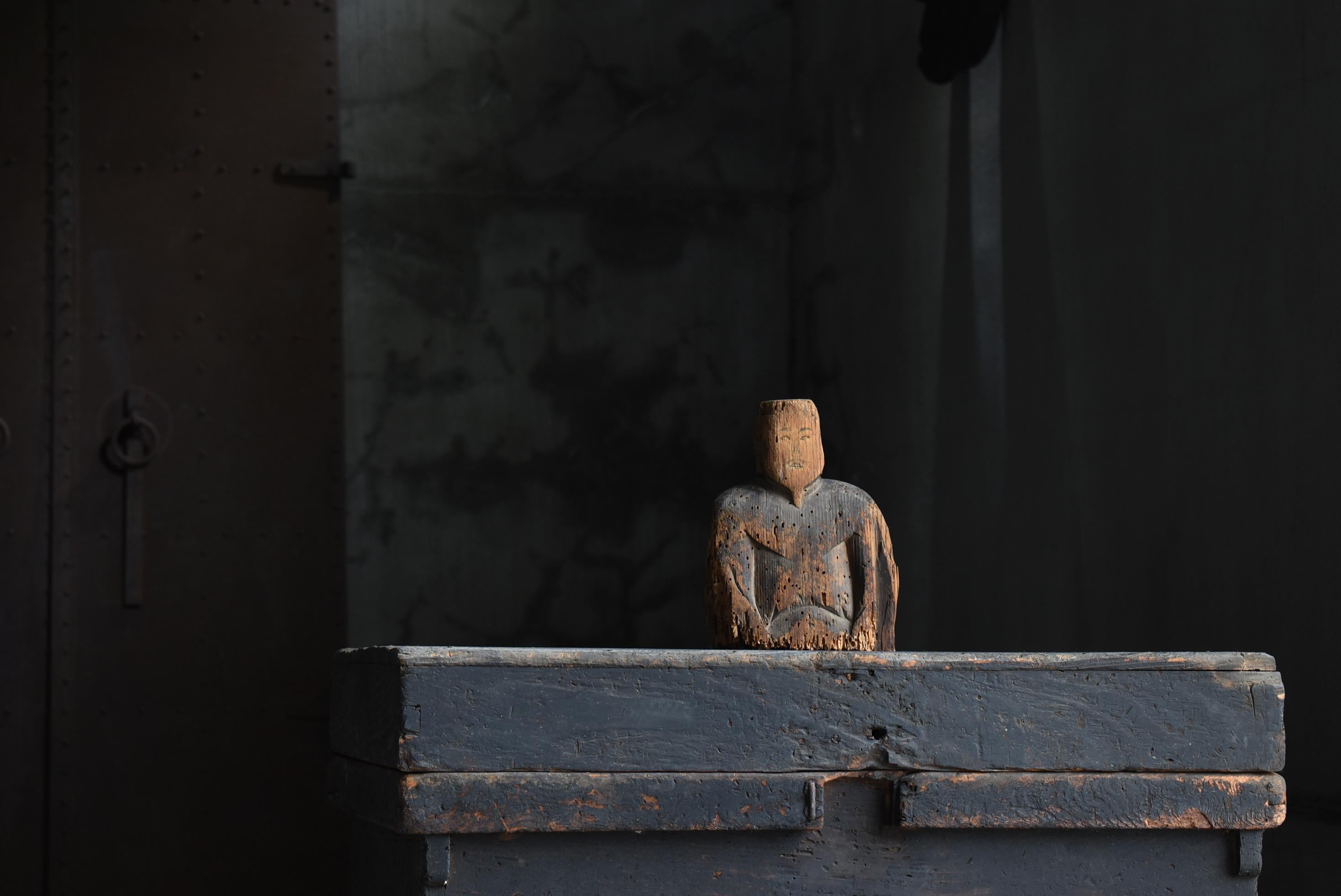 Japanned Japanese Antique Wood Carving God 1700s-1800s / Figurine Buddha Object Wabi Sabi