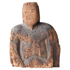 Japanese Antique Wood Carving God 1700s-1800s / Figurine Buddha Object Wabi Sabi