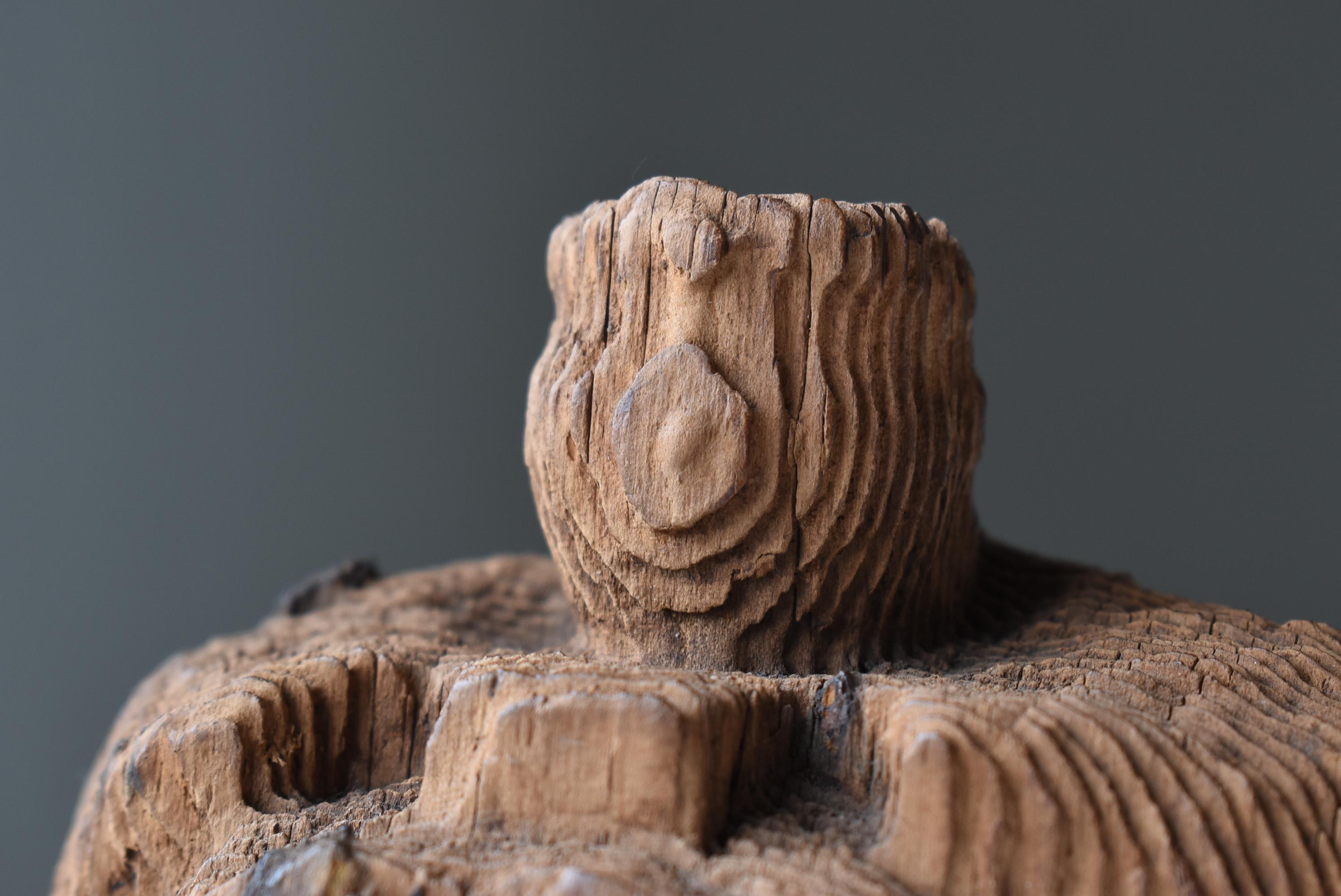 Lacca giapponese Scultura antica giapponese in legno Dio Celeste 1800s-1860s / Figurina Wabi Sabi