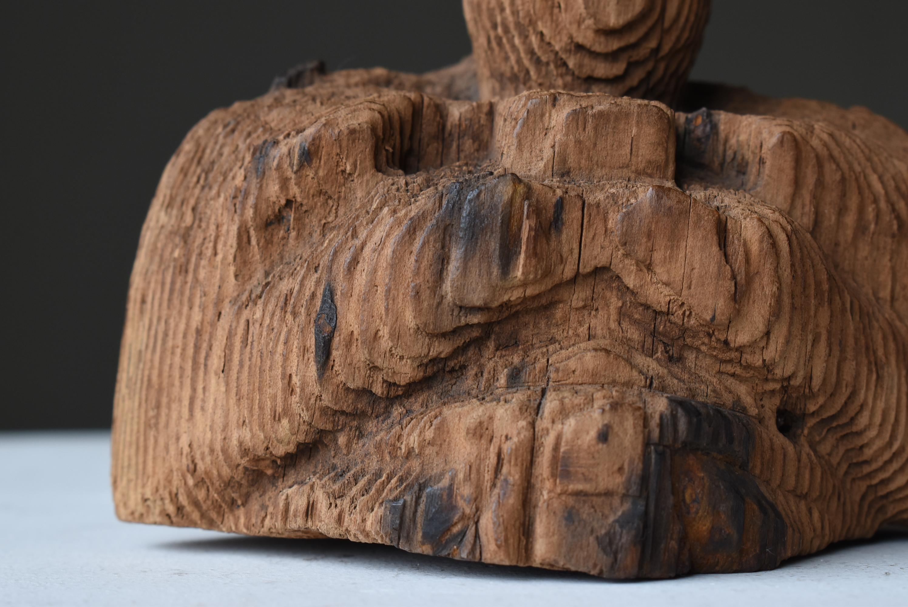 Antike japanische Holzschnitzerei des himmlischen Gottes 1800er-1860er Jahre / Figur Wabi Sabi, Wabi Sabi im Zustand „Gut“ im Angebot in Sammu-shi, Chiba