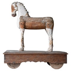 Japanese Antique Wood Carving Horse 1800s-1860s / Figurine Sculpture Wabisabi