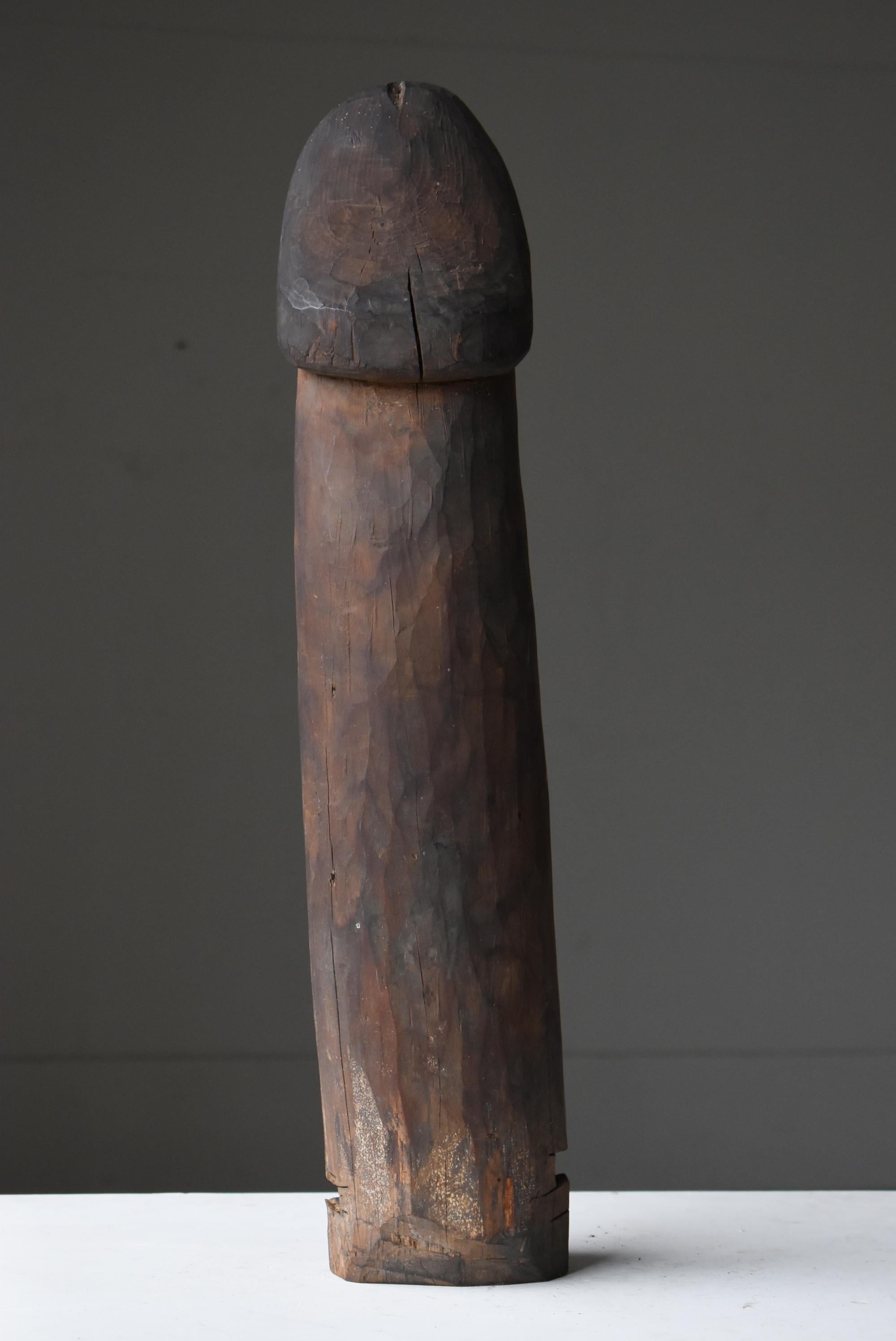 Japanned Japanese Antique Wood Carving Huge Penis 1800s-1860s / Figurine Object Wabi Sabi