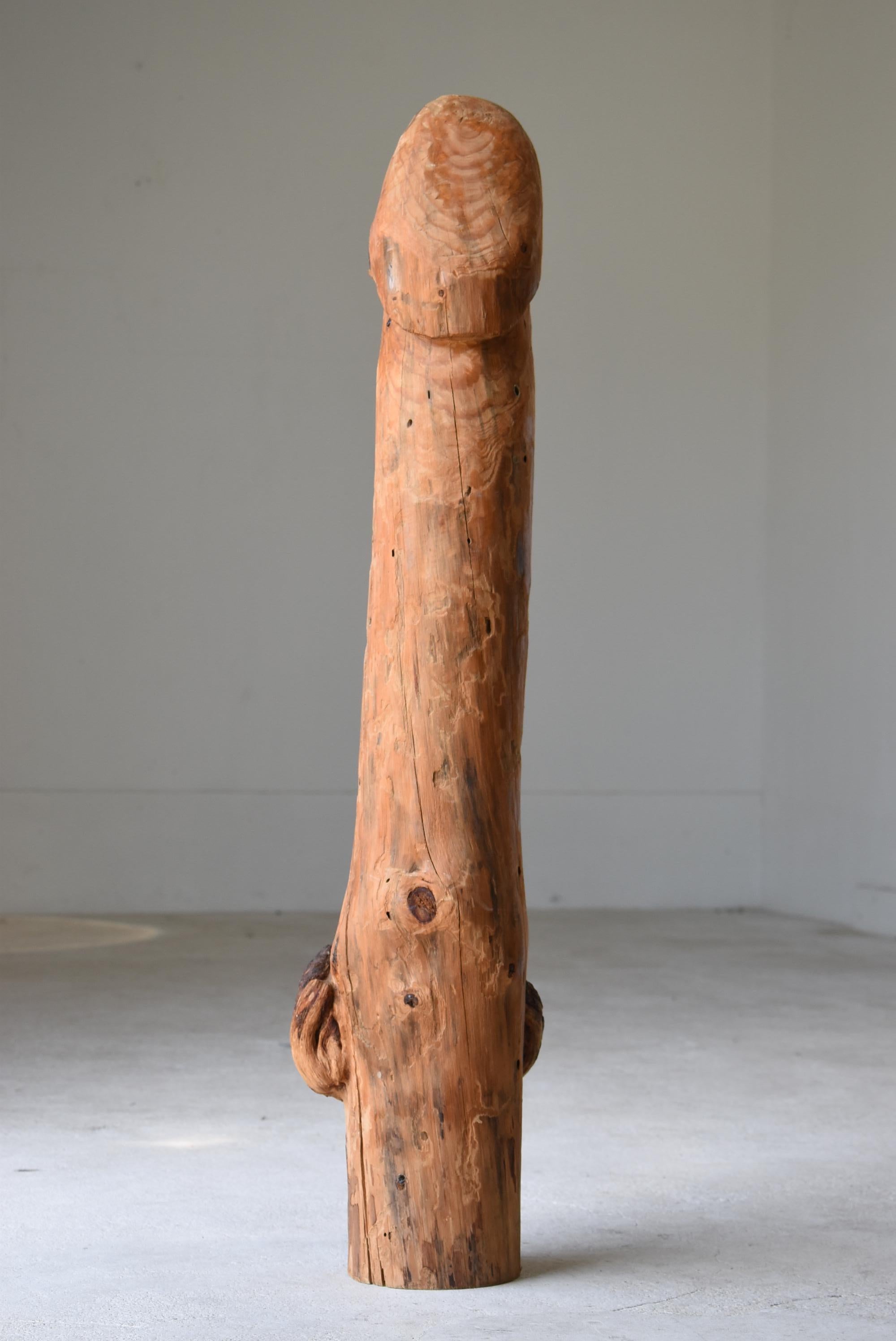 20th Century Japanese Antique Wood Carving Huge Penis 1860s-1900s/Figurine Mingei Wabi-Sabi