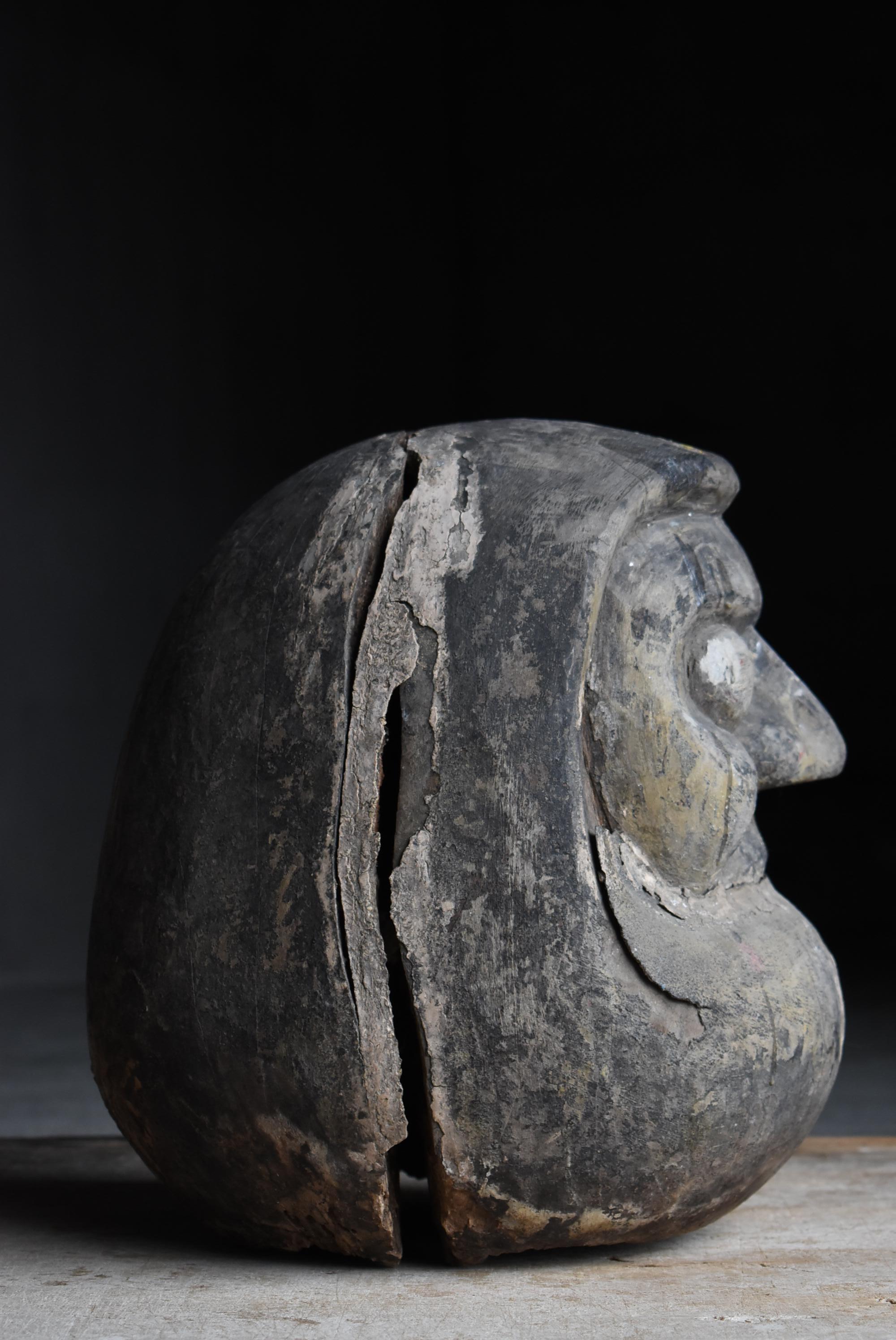 Japanische antike japanische Holzschnitzerei Große Daruma 1860er-1920er Jahre / Skulptur Wabisabi 3