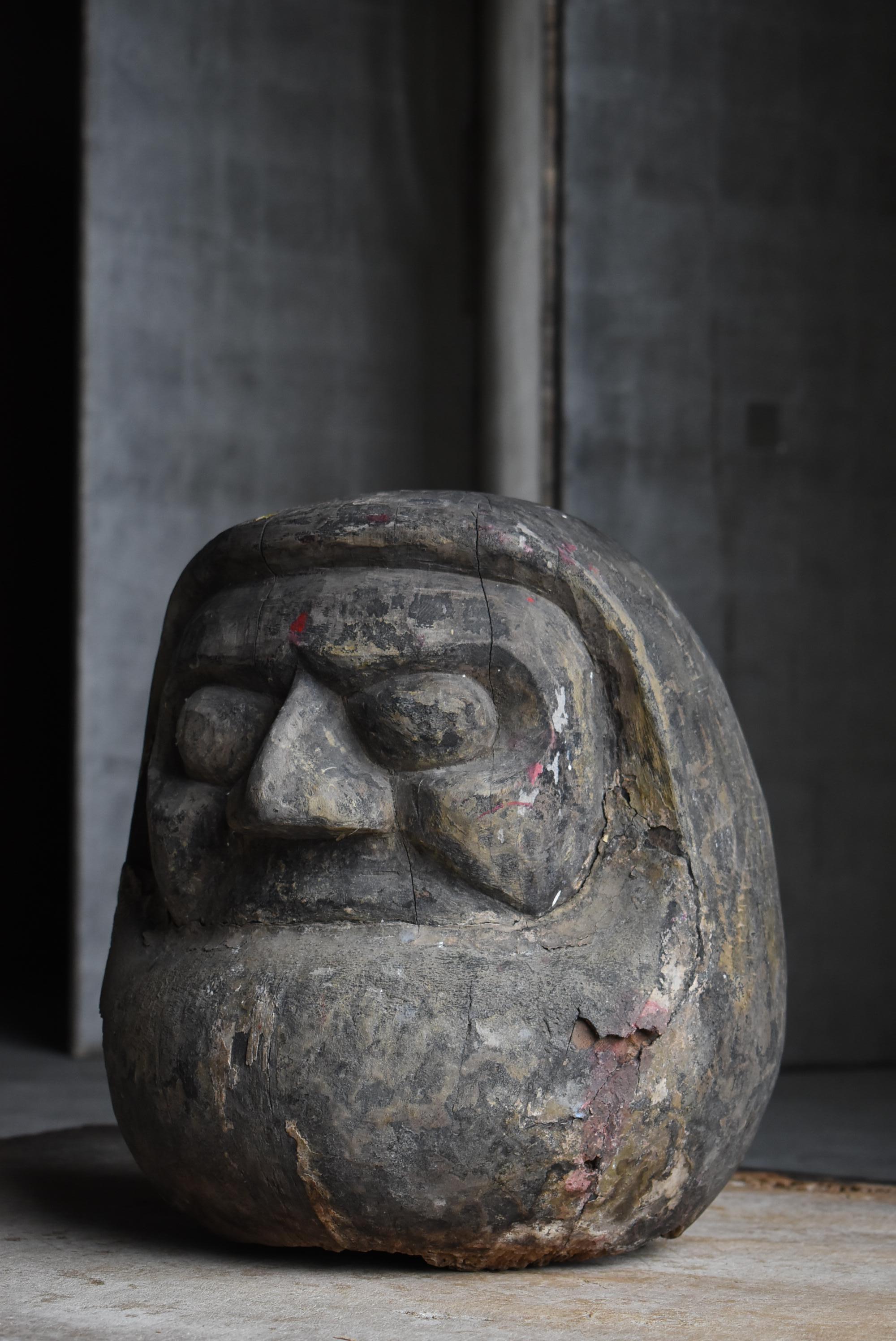 Japanische antike japanische Holzschnitzerei Große Daruma 1860er-1920er Jahre / Skulptur Wabisabi 8