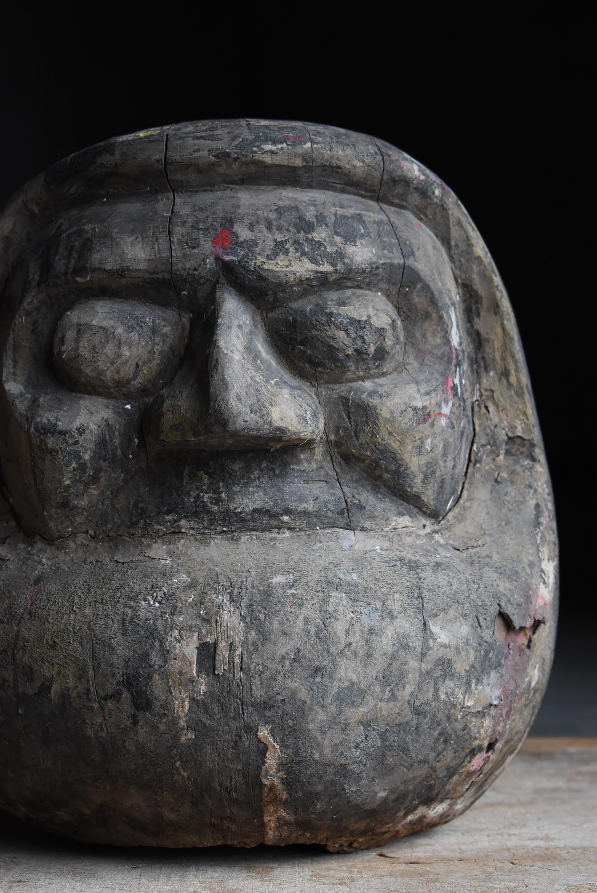 Japanische antike japanische Holzschnitzerei Große Daruma 1860er-1920er Jahre / Skulptur Wabisabi (Handgeschnitzt)