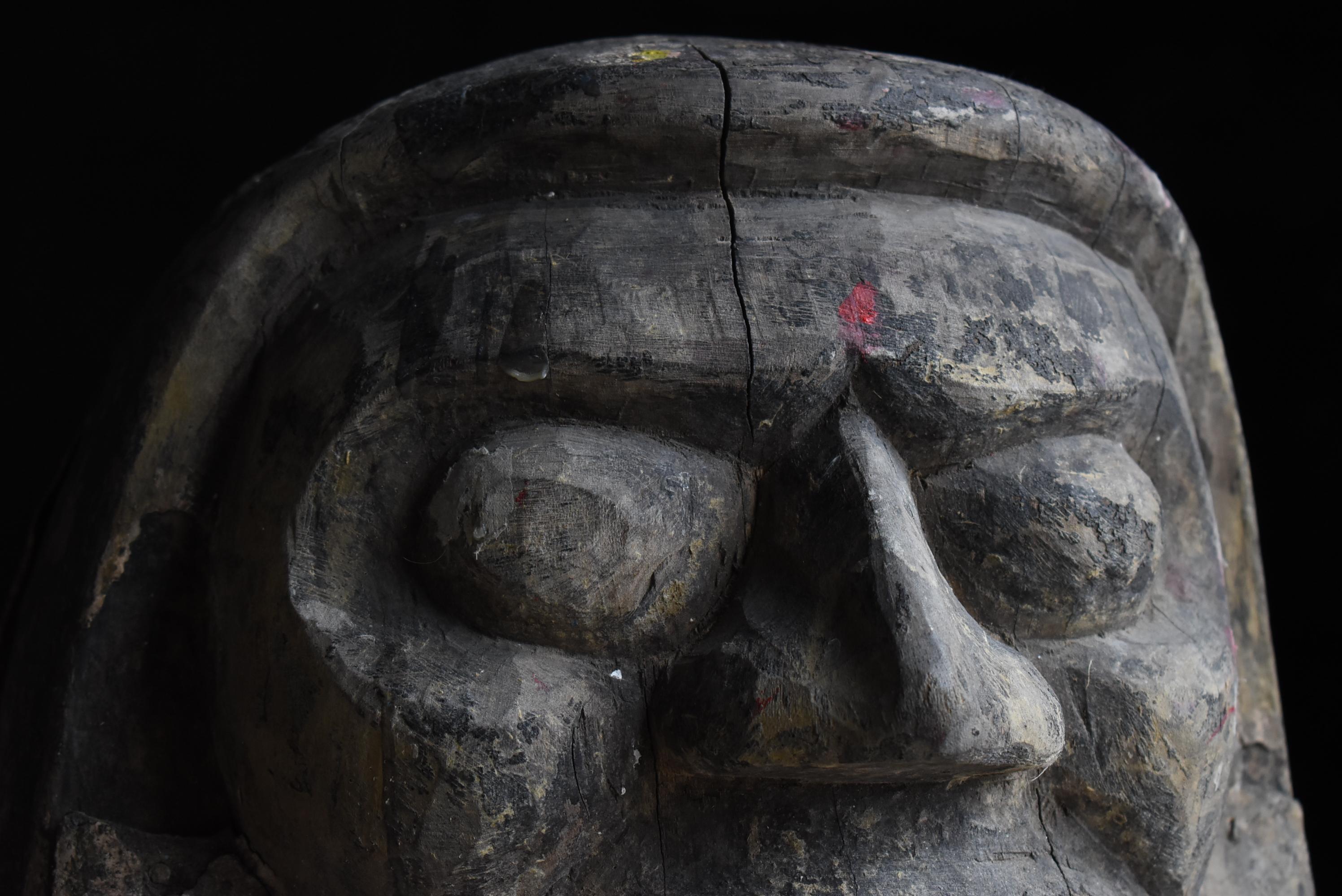 Japanische antike japanische Holzschnitzerei Große Daruma 1860er-1920er Jahre / Skulptur Wabisabi im Zustand „Gut“ in Sammu-shi, Chiba