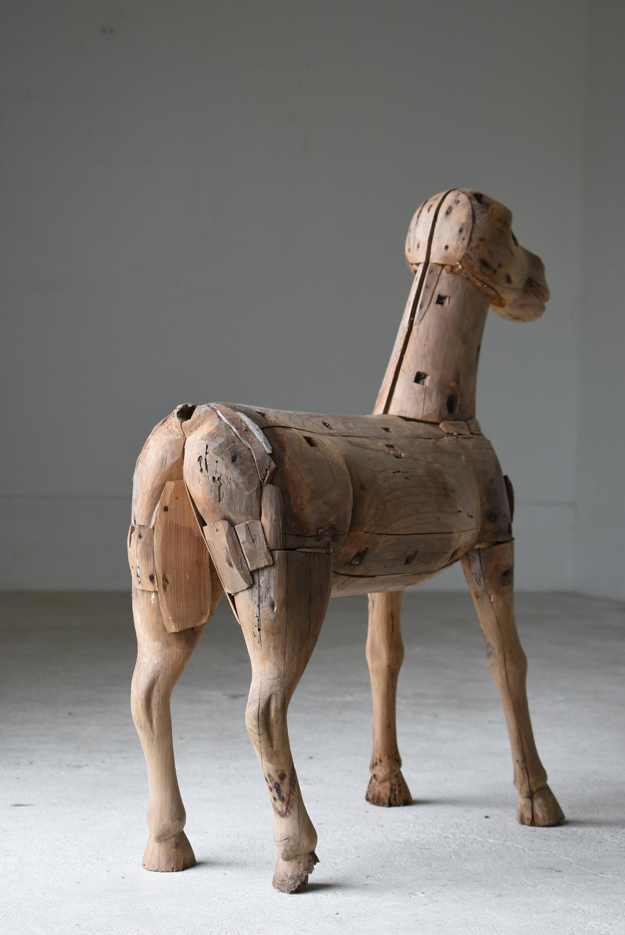 Japanische antike Holzschnitzerei Großes Pferd 1800er-1860er Jahre / Skulptur Wabisabi im Angebot 6