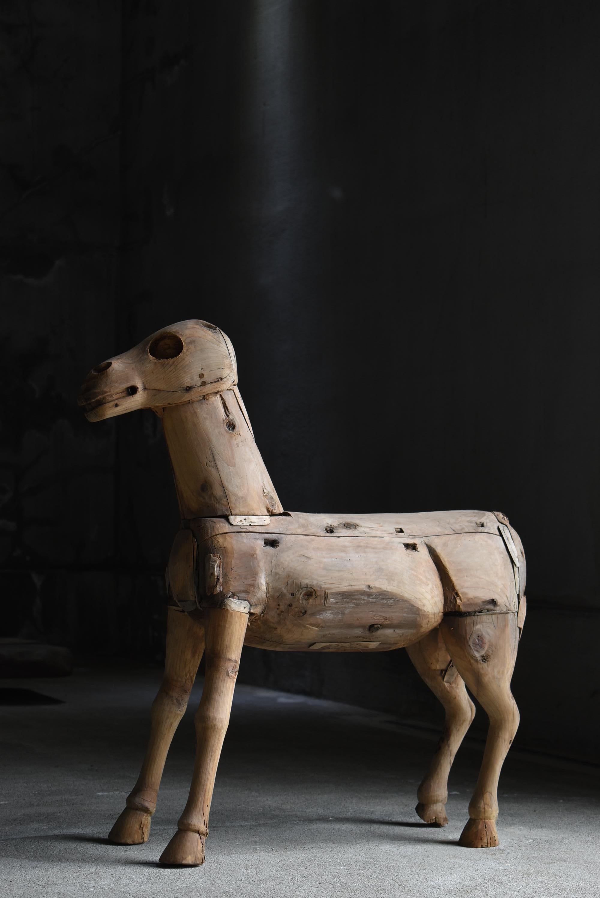 Edo Japanese Antique Wood Carving Large Horse 1800s-1860s / Sculpture Wabisabi For Sale